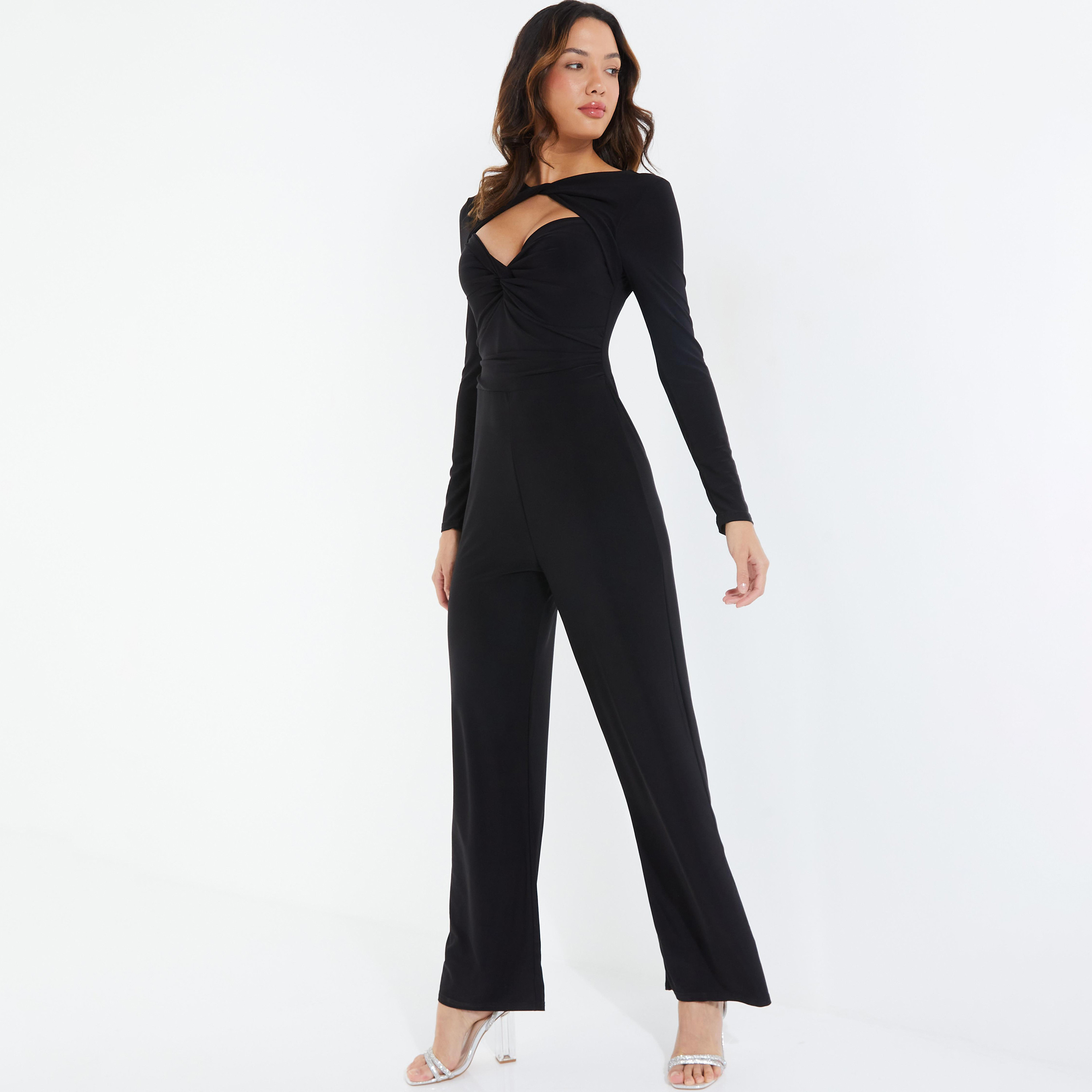 Quiz Plain Cut Out Neck Jumpsuit with Back Button Closure-women-clothing-jumpsuits-image-2