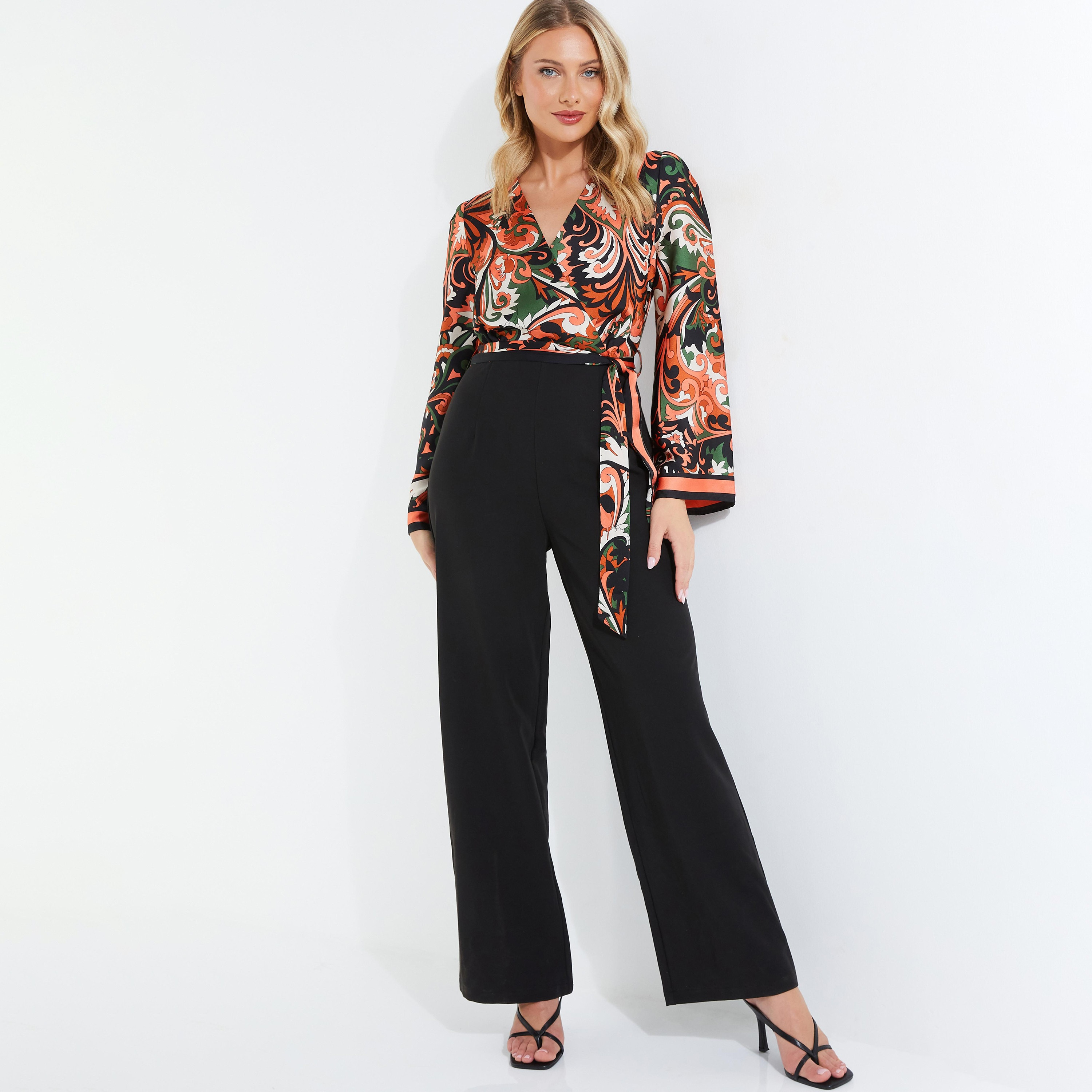 Quiz Paisley V-Neck Jumpsuit with Tie-Up Detail-women-clothing-jumpsuits-image-1