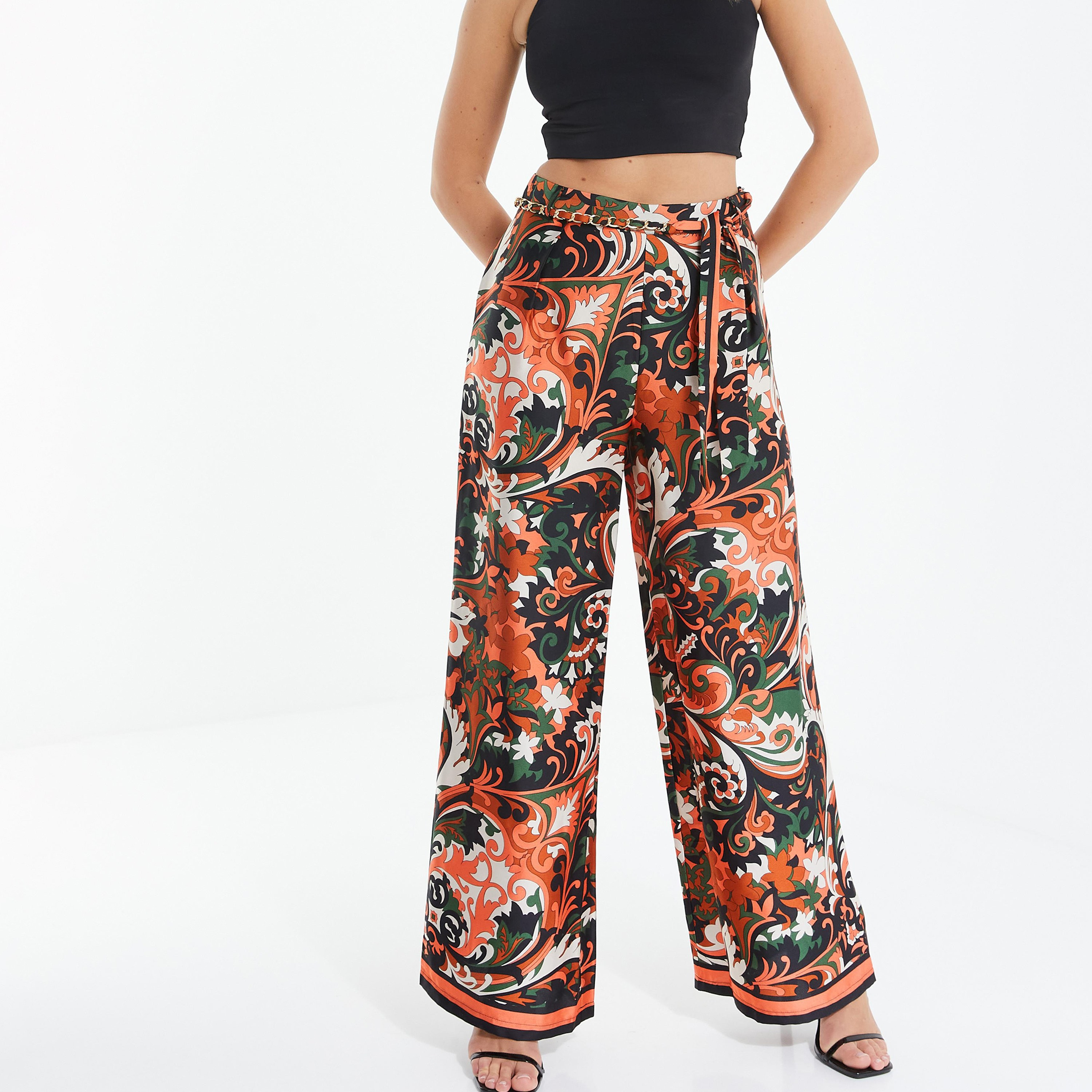 بنطلون بالازو شاهق الارتفاع بنمط بيزلي من كويز-women-clothing-bottoms-trousers-image-1