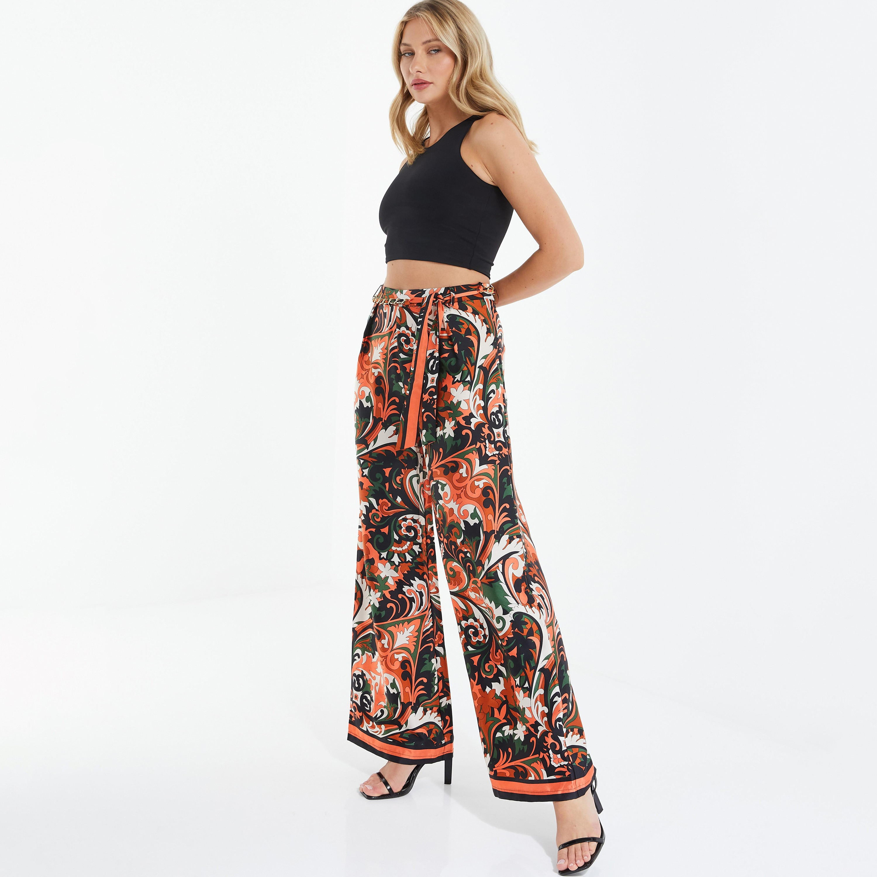 بنطلون بالازو شاهق الارتفاع بنمط بيزلي من كويز-women-clothing-bottoms-trousers-image-2
