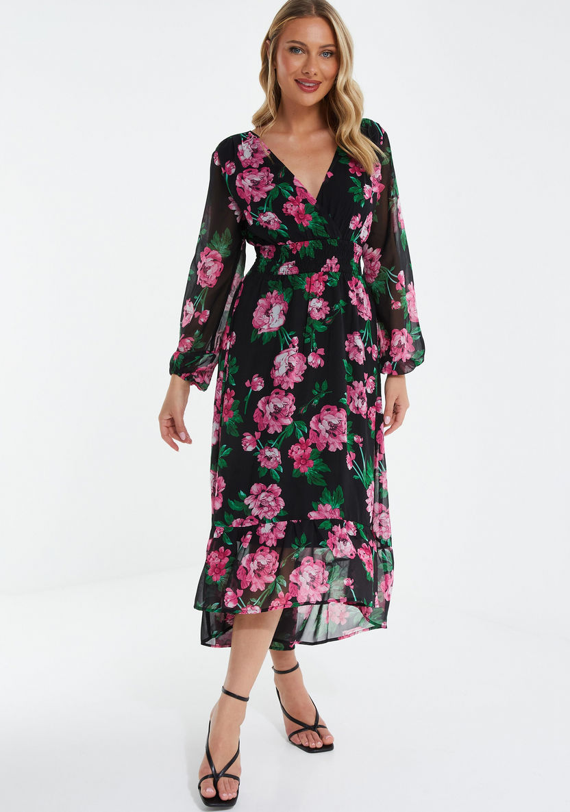 Buy Women's Quiz Floral V-Neck Wrap Midi Dress Online | Centrepoint UAE