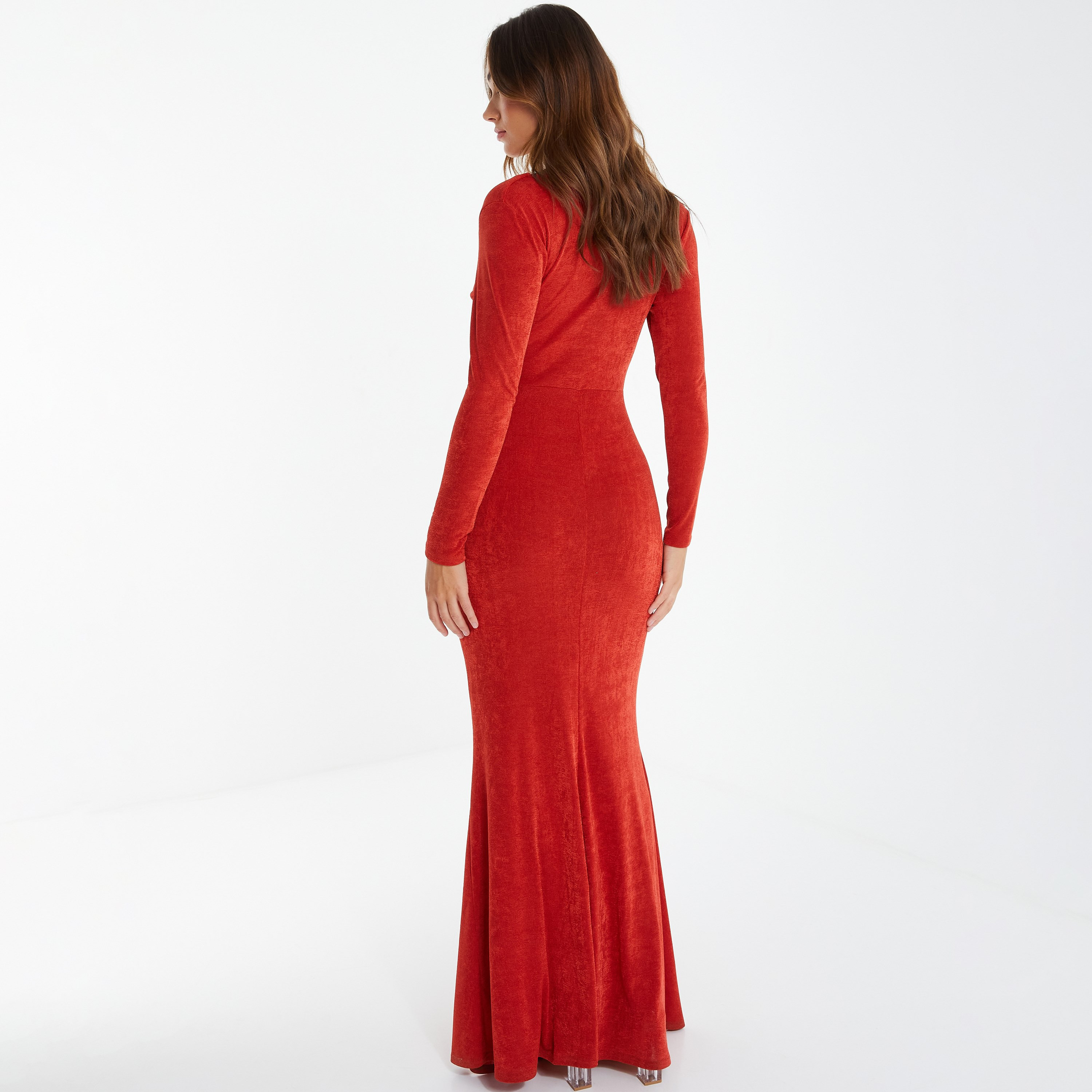 فستان ماكسي باديكان مزين بكشكشة برقبة على شكل حرف V من كويز-women-clothing-dresses-image-4