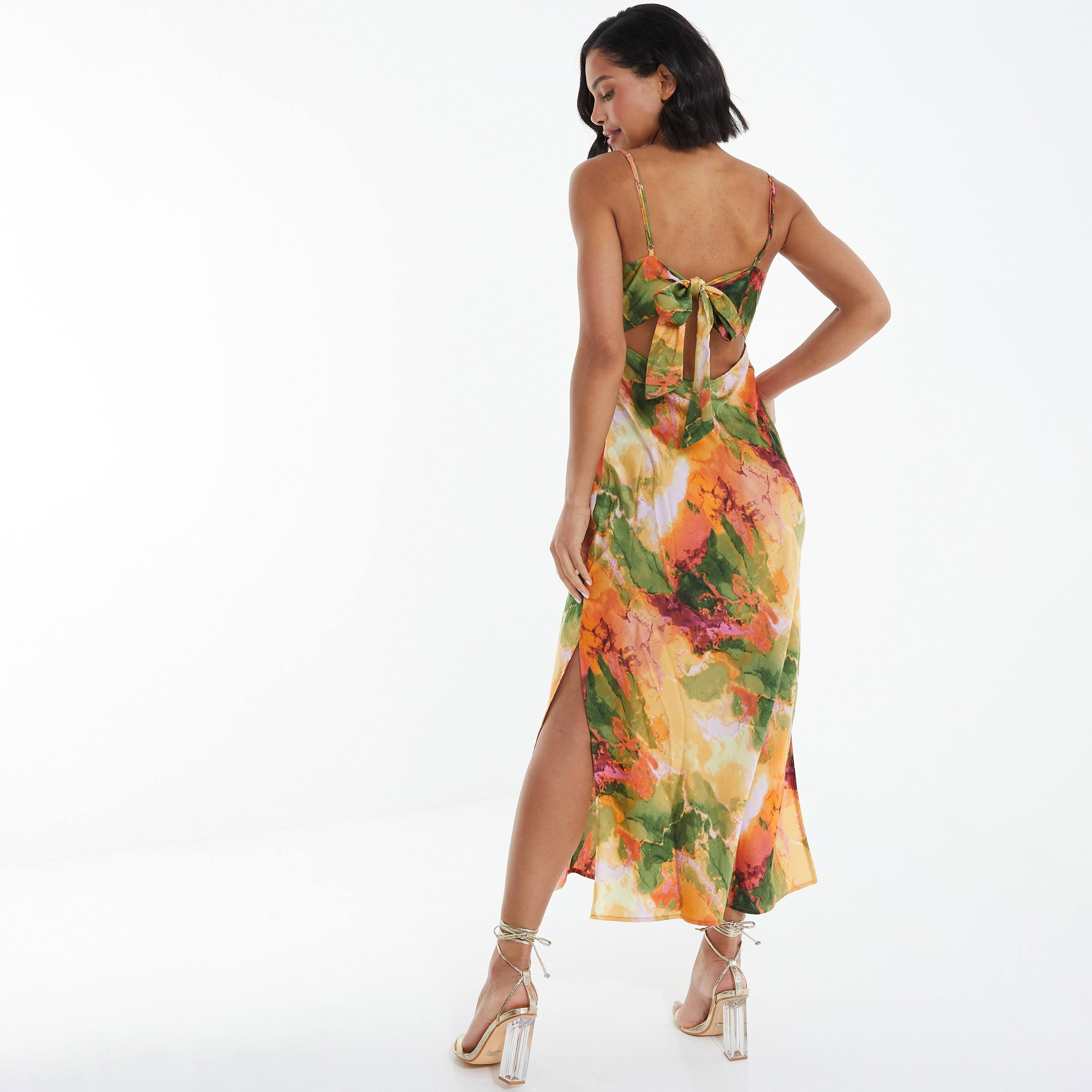 Quiz Tie & Dye Cowl Neck Slit Midi Dress with Back Tie-Up Closure-women-clothing-dresses-image-4
