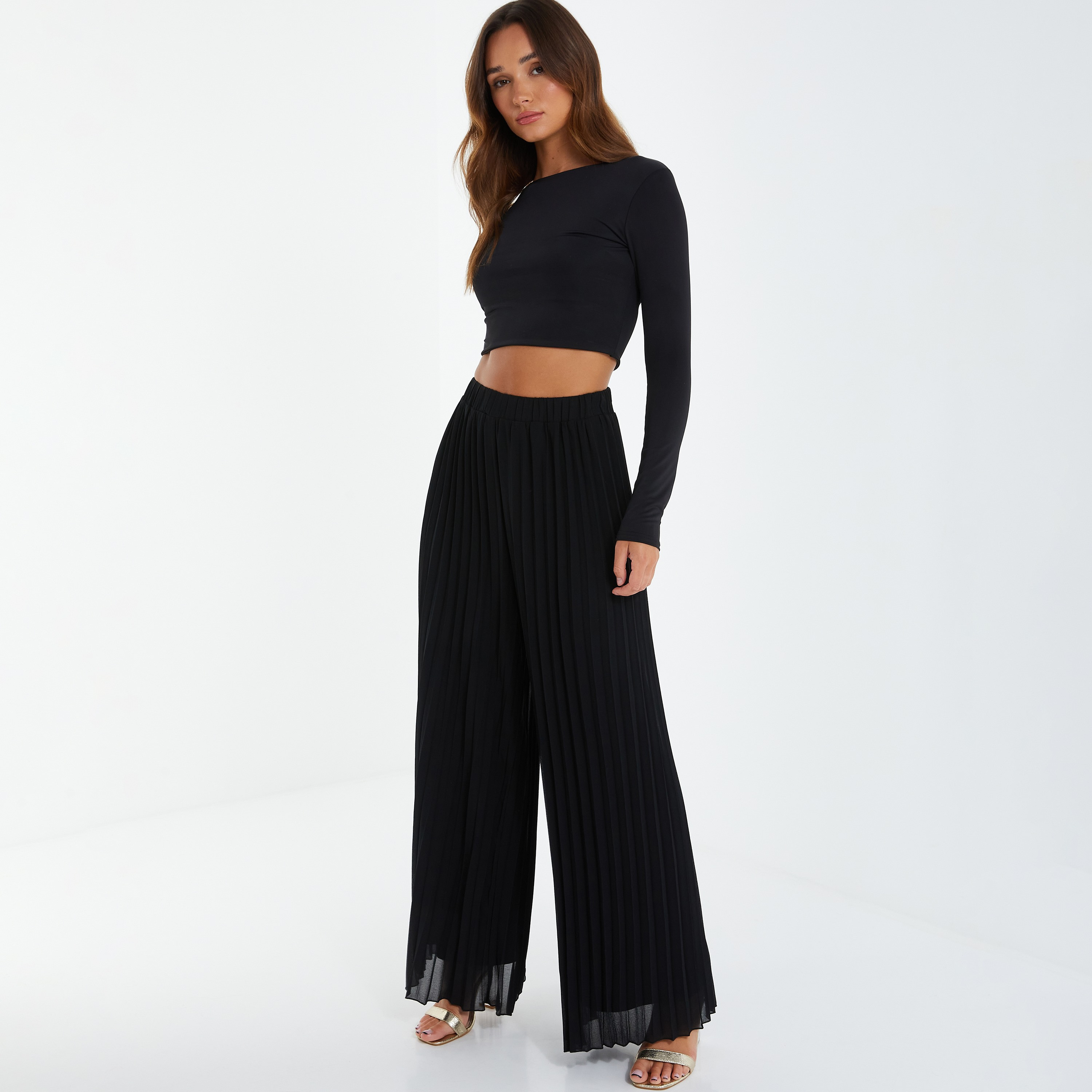 سروال بالازو بخصر مرتفع مطوي وواسع الساق من كويز-women-clothing-bottoms-trousers-image-2