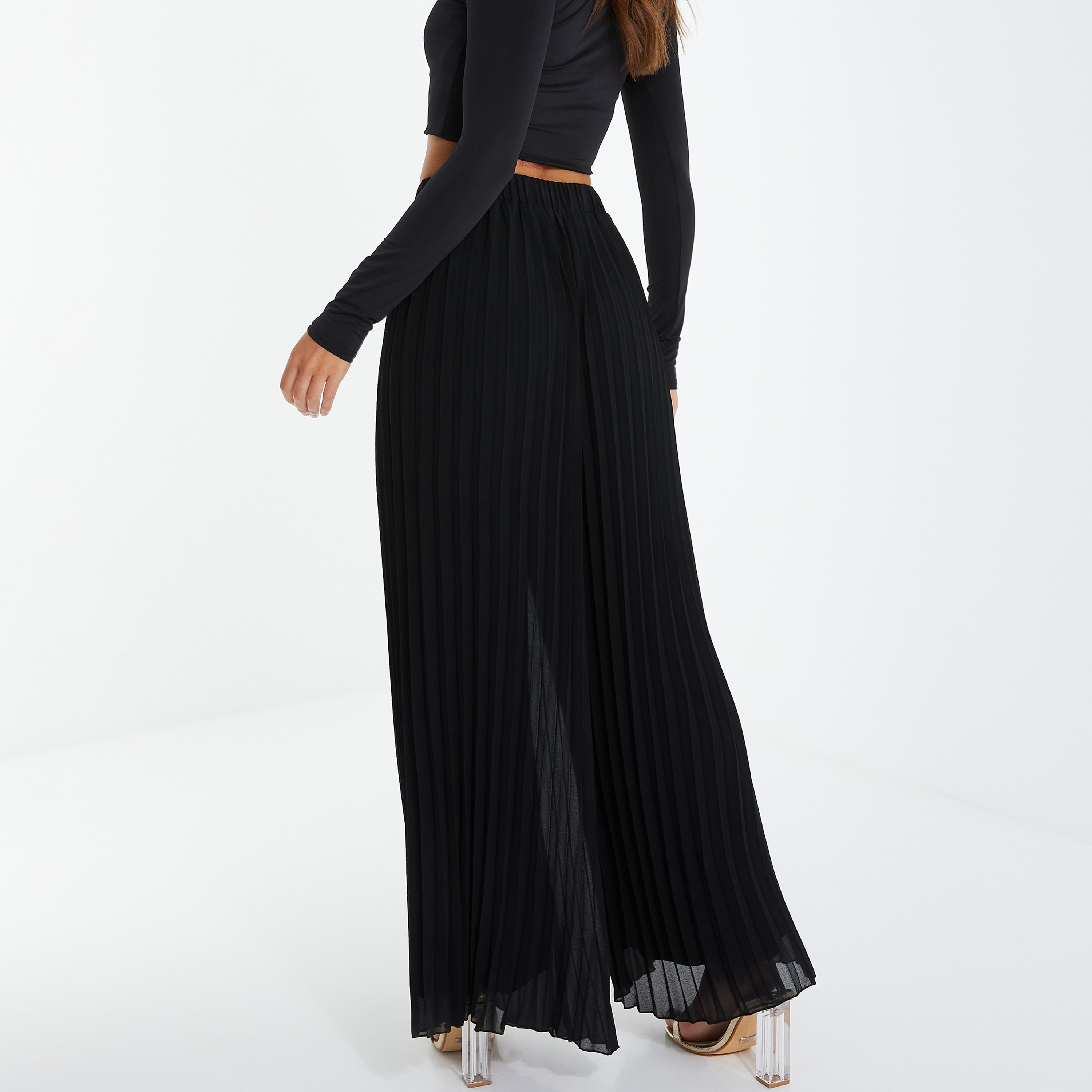 سروال بالازو بخصر مرتفع مطوي وواسع الساق من كويز-women-clothing-bottoms-trousers-image-4