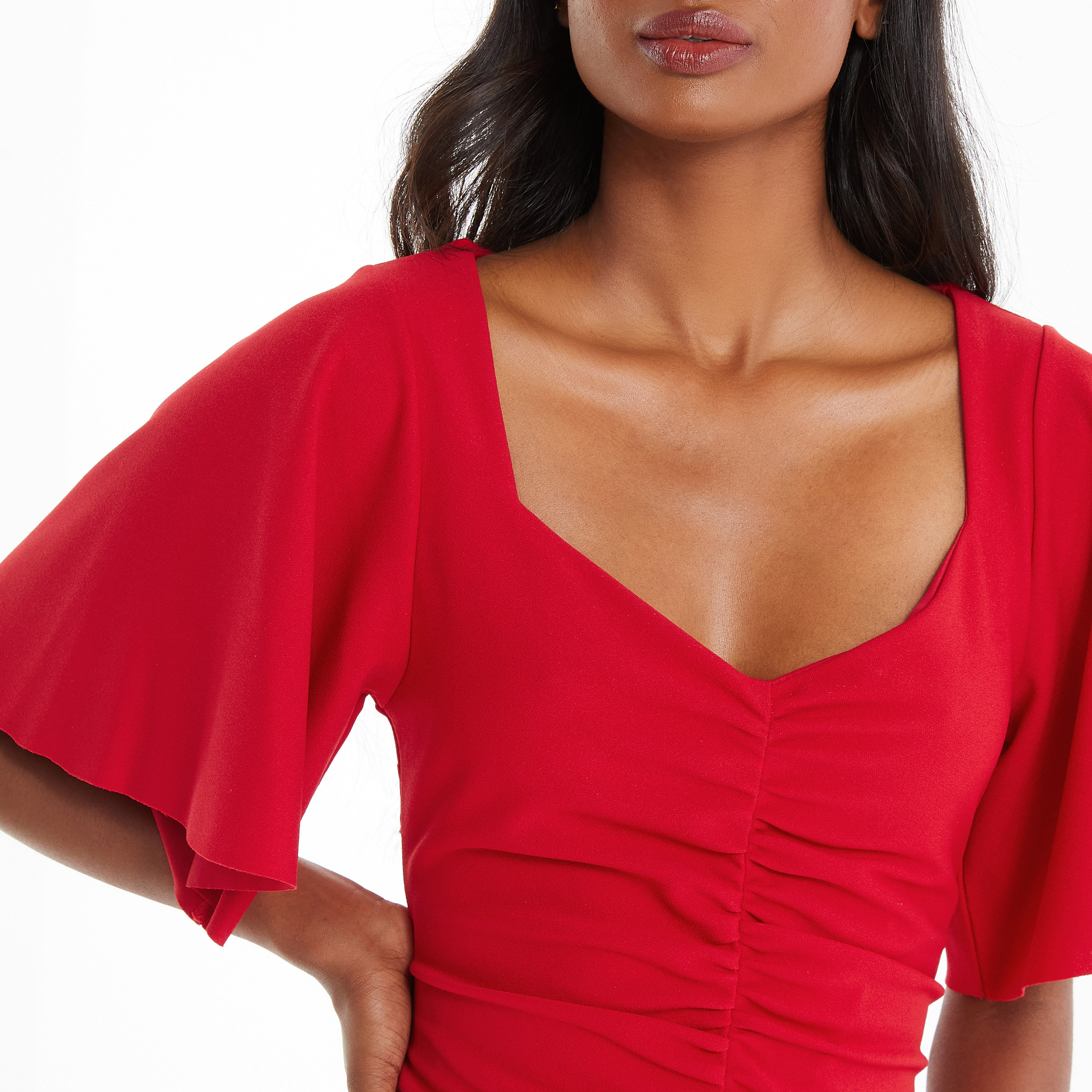 فستان طويل ماكسي على شكل قلب مزين بكشكشة من كويز-women-clothing-dresses-image-3