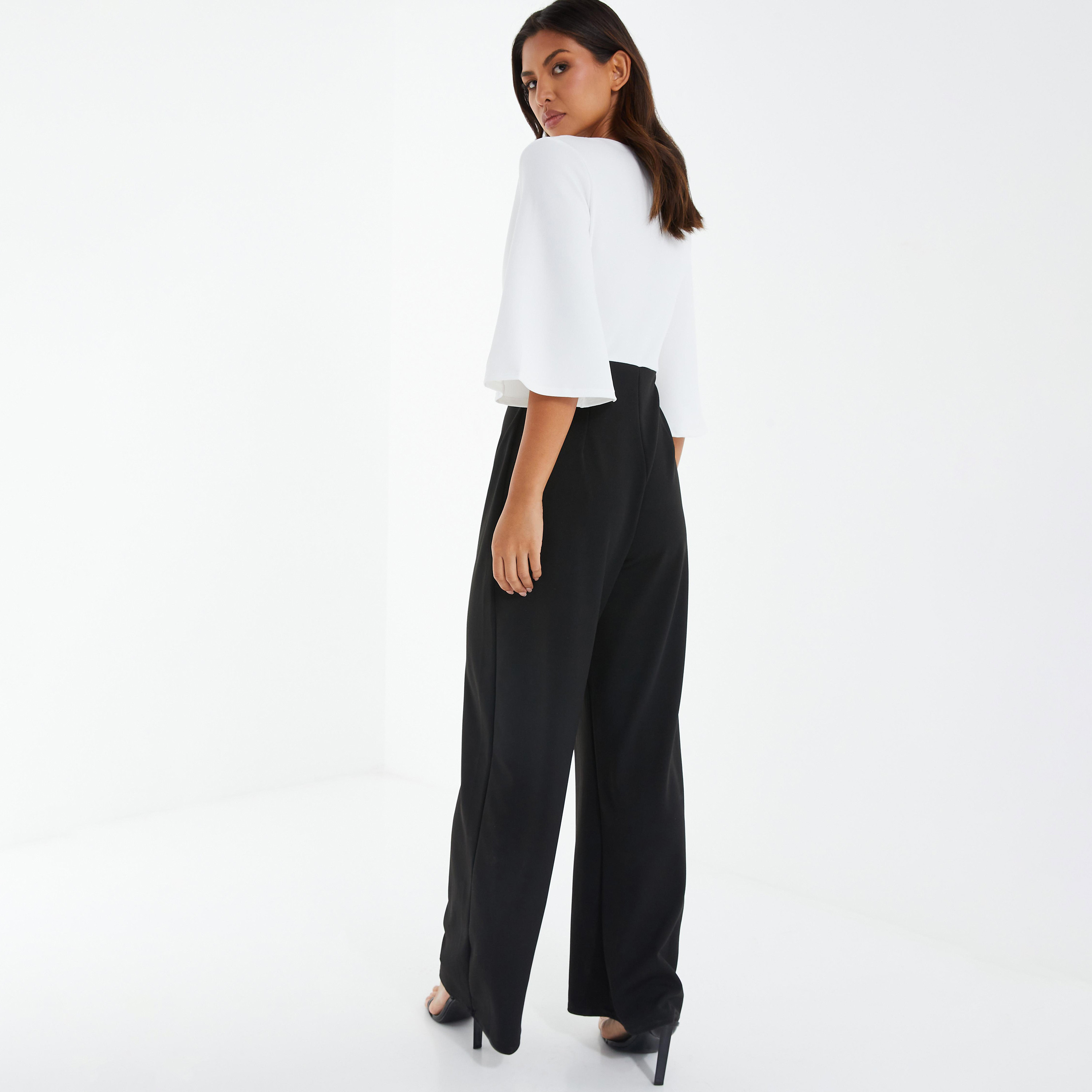 بذلة جمبسوت ذات لون محجوب وياقة عميقة مع تفاصيل ربط من كويز-women-clothing-jumpsuits-image-4