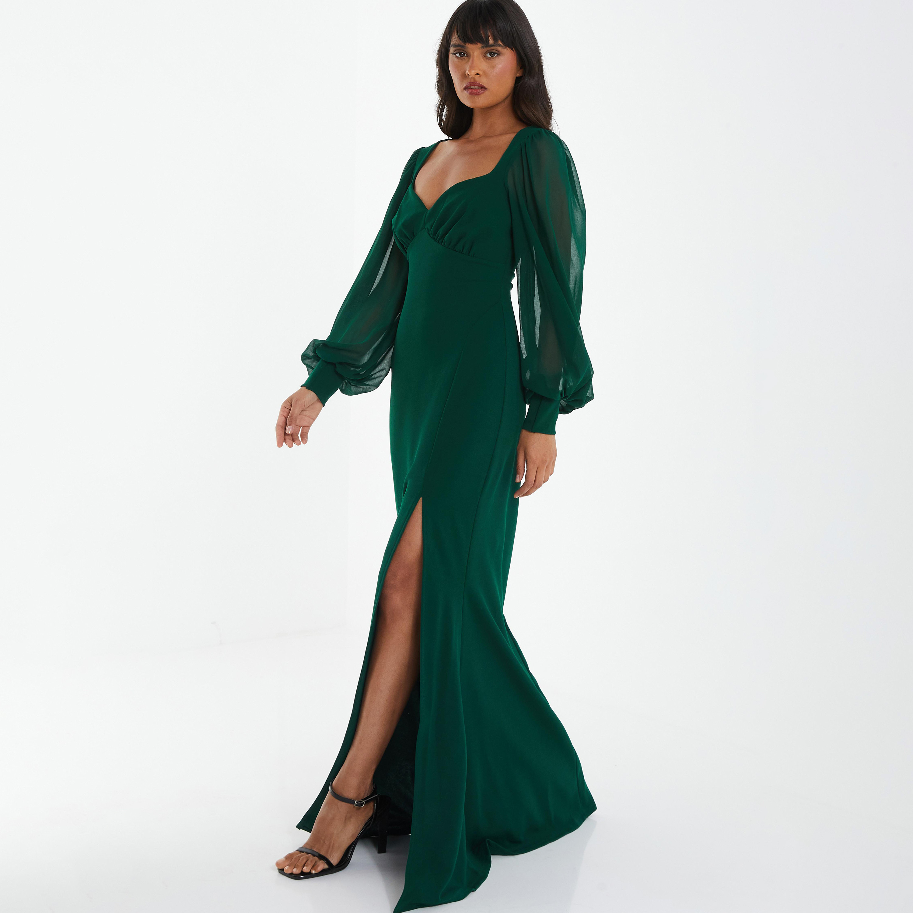 فستان ماكسي سادة بفتحة على شكل قلب مع سحاب للإغلاق من كويز-women-clothing-dresses-image-2