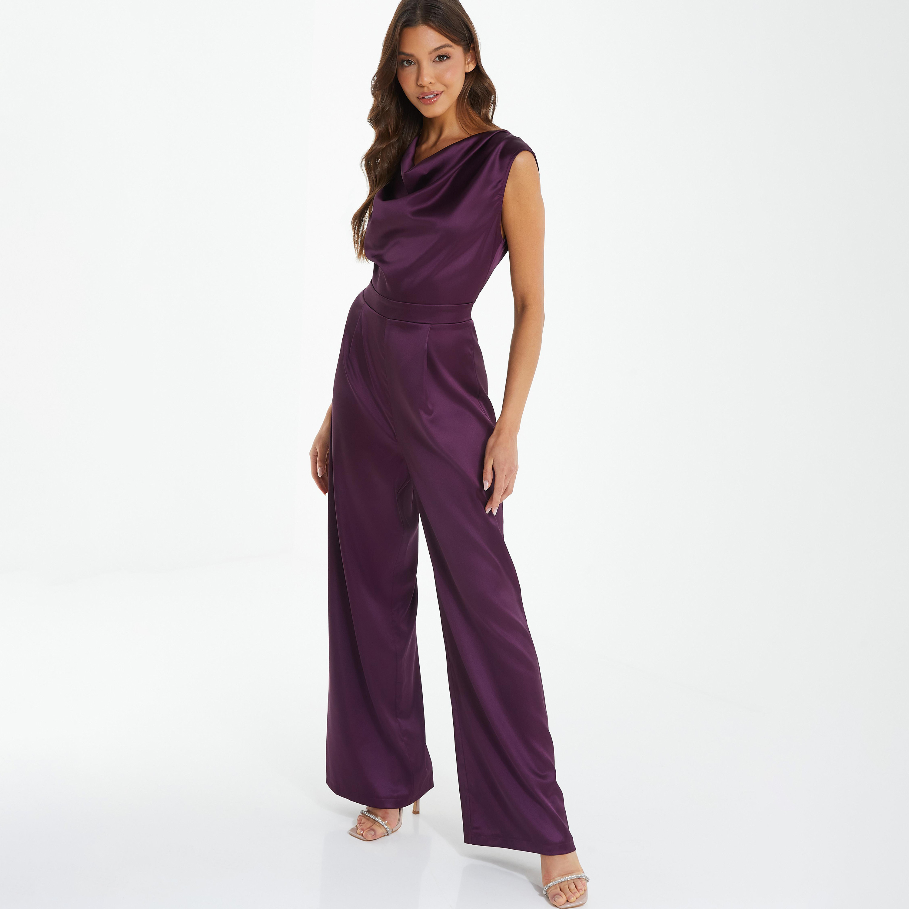 بذلة جمبسوت سادة بياقة متدلية مع سحاب للإغلاق من كويز-women-clothing-jumpsuits-image-2