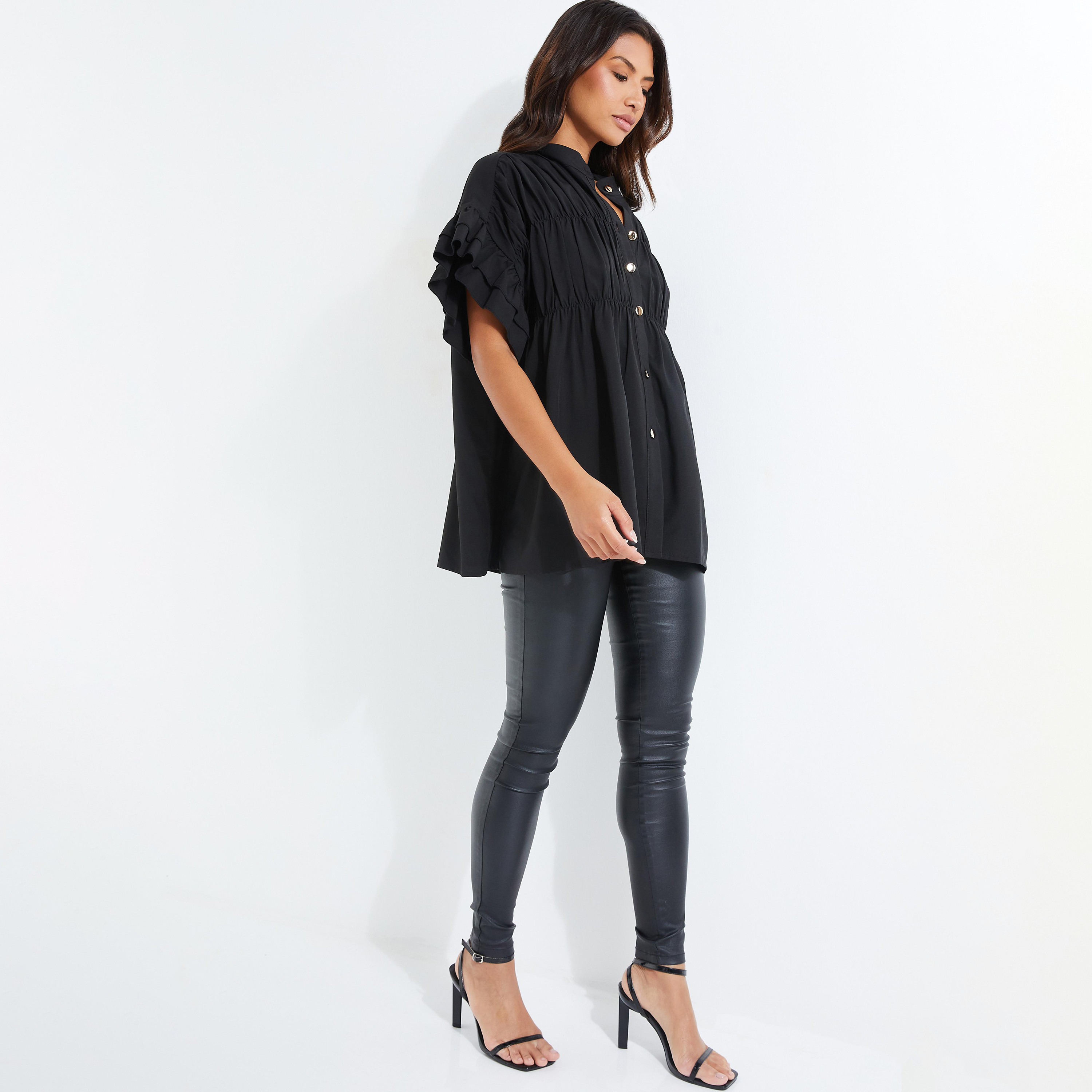 بلوزة بأكمام ماندارين مكشكشة مزين بكشكشة من كويز-women-clothing-shirtsandblouses-blouses-image-2