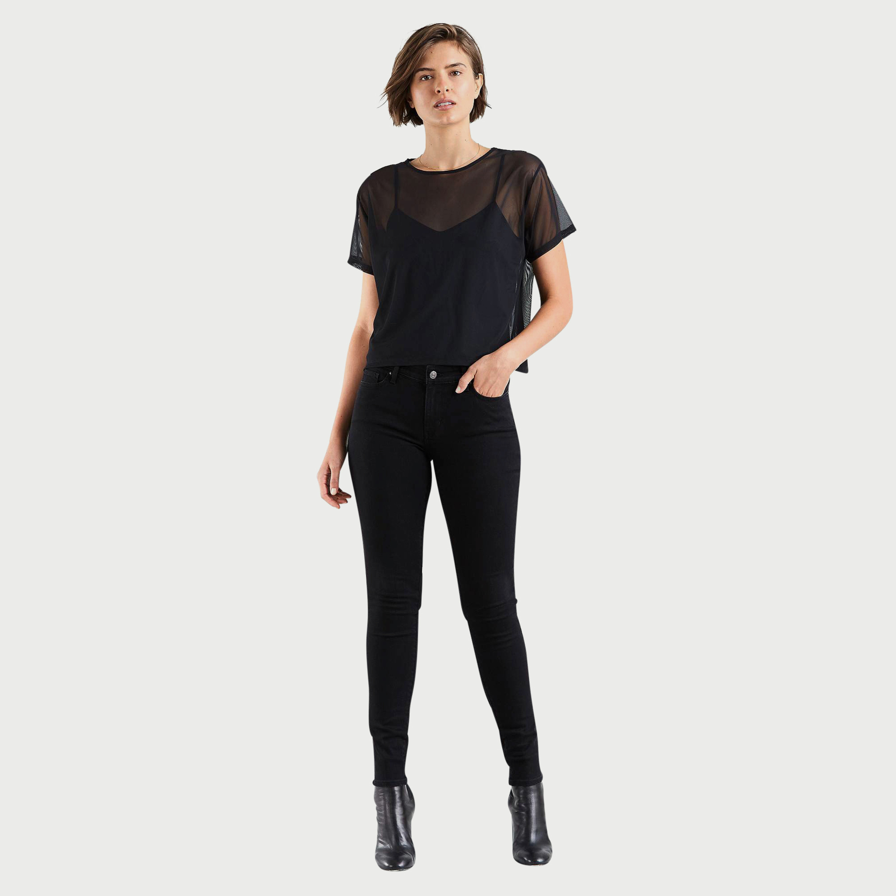 بنطلون جينز بقصة ضيقة سكيني 711 مع إغلاق زر من ليفايز بلون أسود-women-clothing-bottoms-jeans-image-4