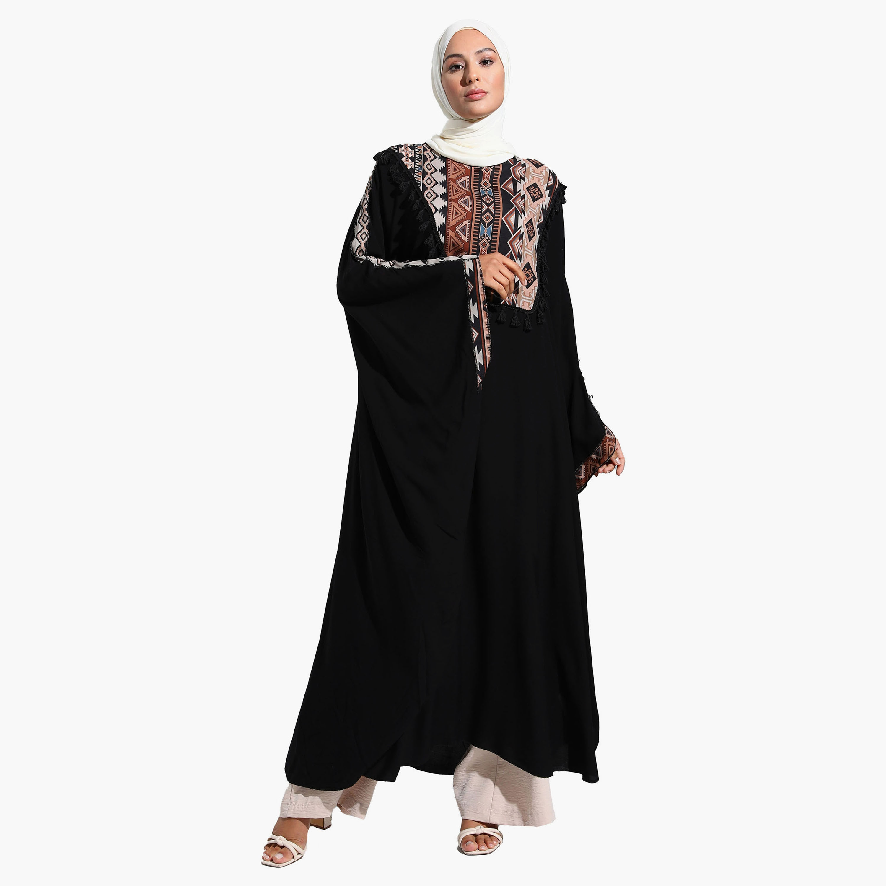 Modanisa Printed Back Keyhole Button Abaya-women-arabicclothing-abayas-image-1