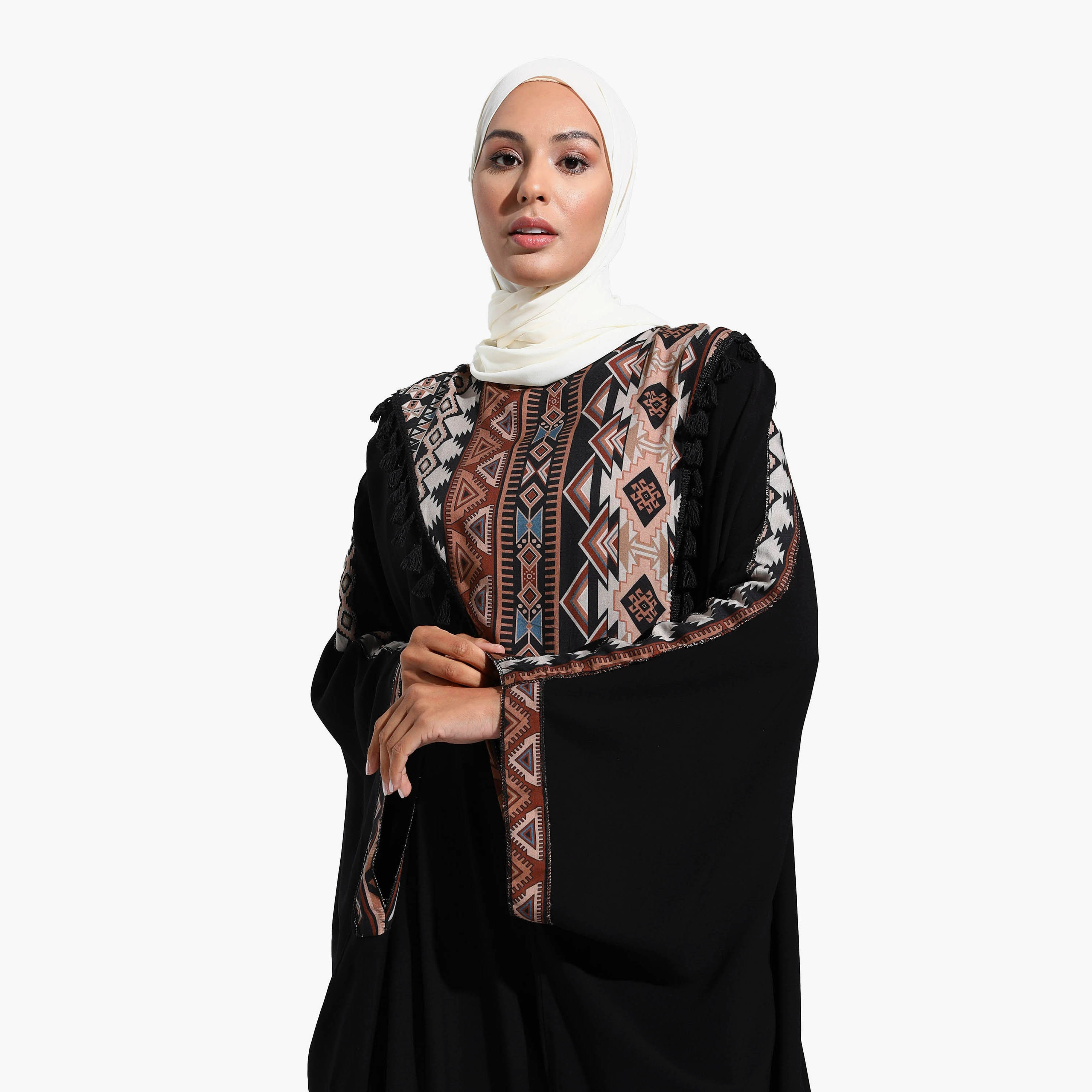 Modanisa Printed Back Keyhole Button Abaya-women-arabicclothing-abayas-image-3