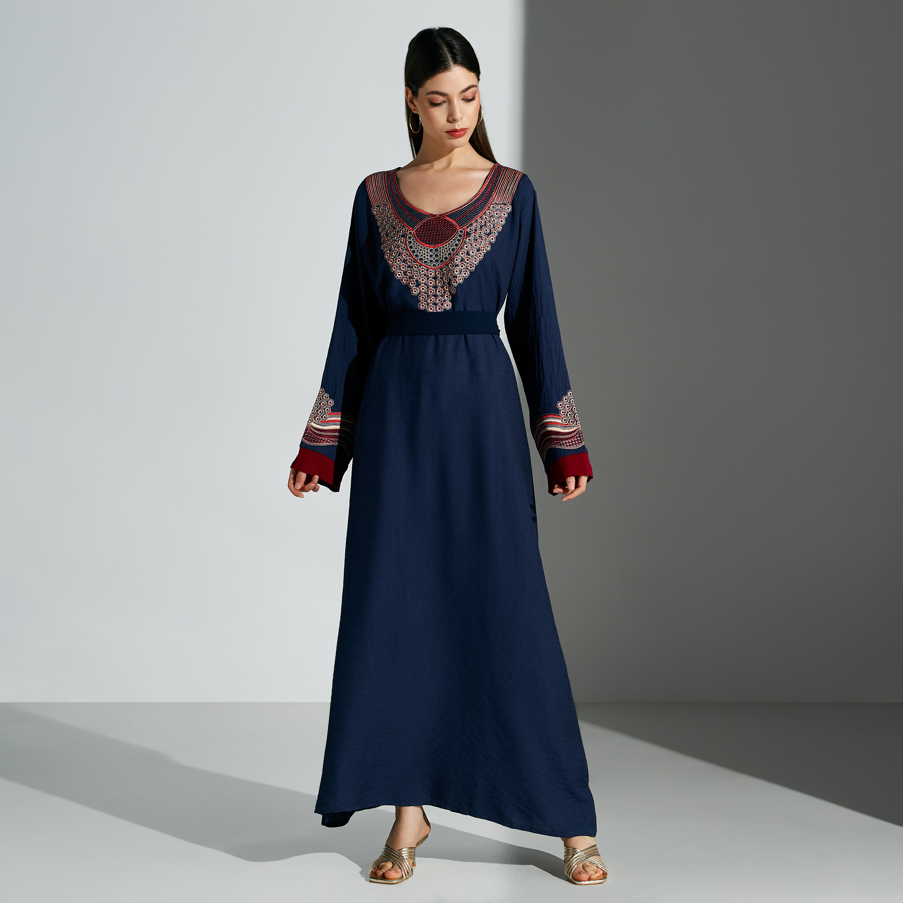 Malikah Embroidered Jalabiya with Tie-Up Belt -for Mom-women-arabicclothing-jalabiyas-image-1