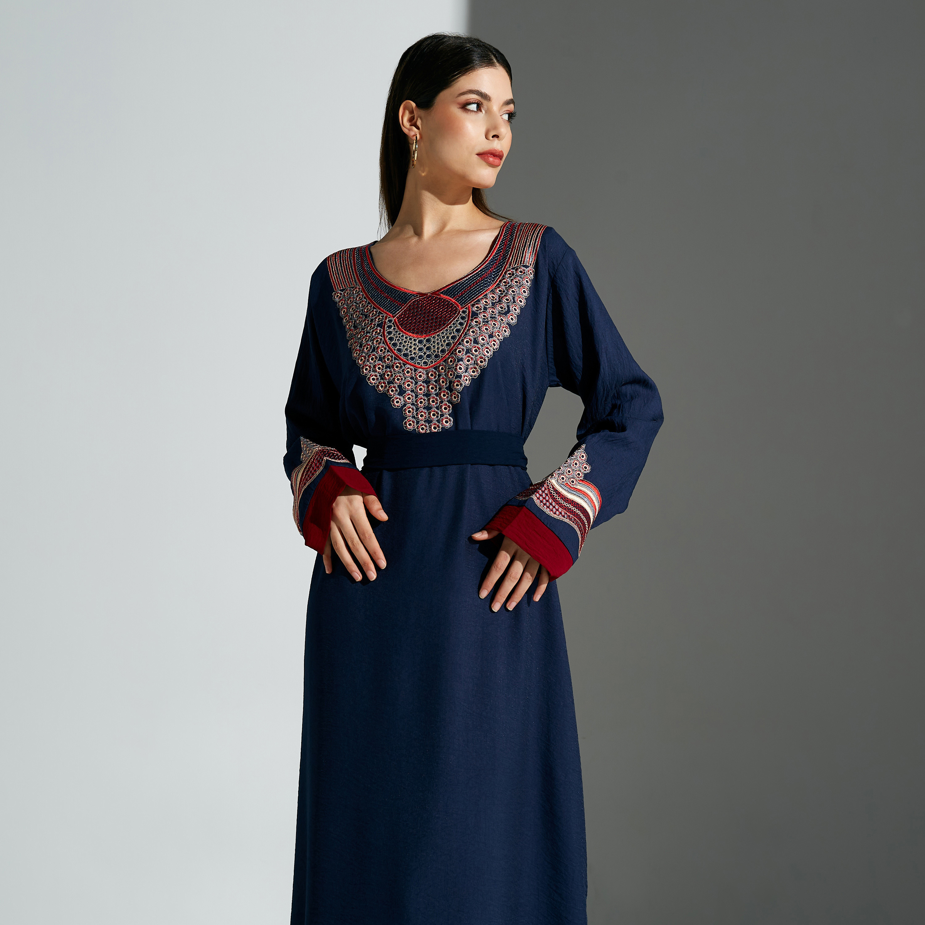 Malikah Embroidered Jalabiya with Tie-Up Belt -for Mom-women-arabicclothing-jalabiyas-image-2