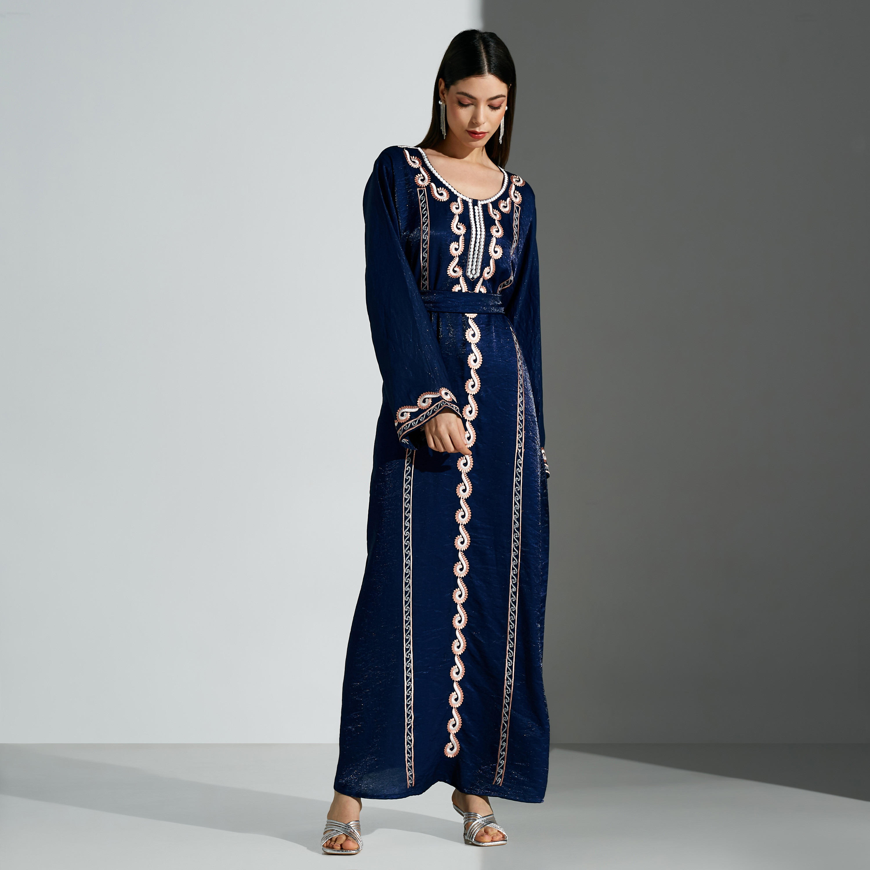 Malikah Embroidered Jalabiya with Tie-Up Belt-women-arabicclothing-jalabiyas-image-4
