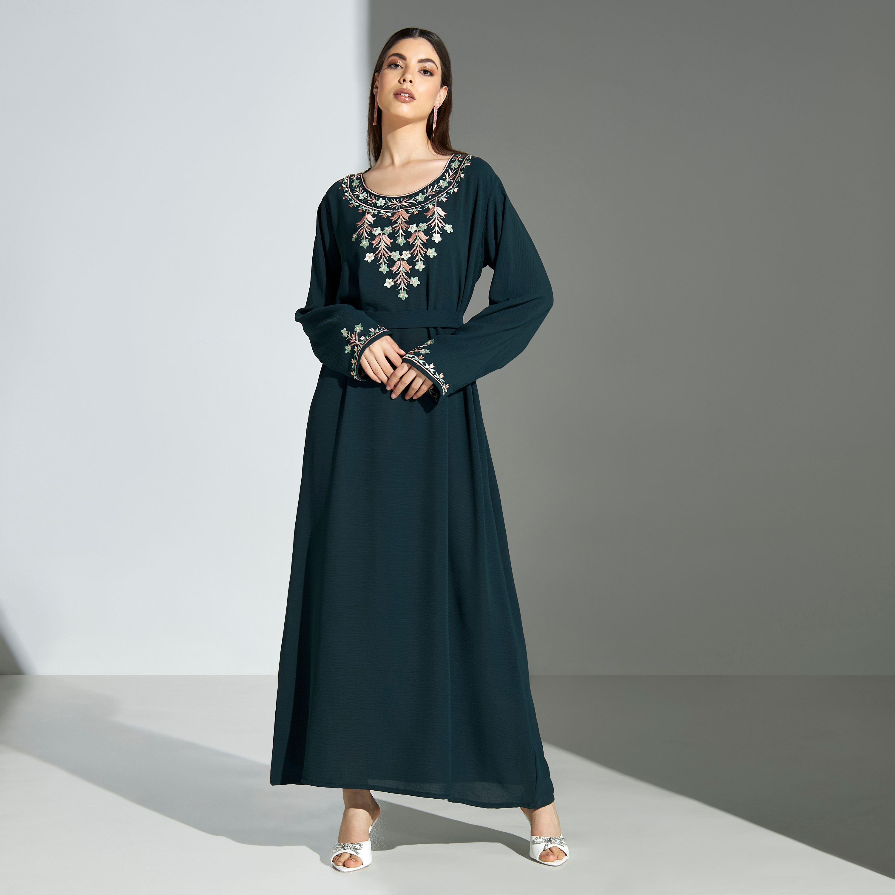 Malikah Floral Embroidered Jalabiya with Tie-Up Belt-women-arabicclothing-jalabiyas-image-1