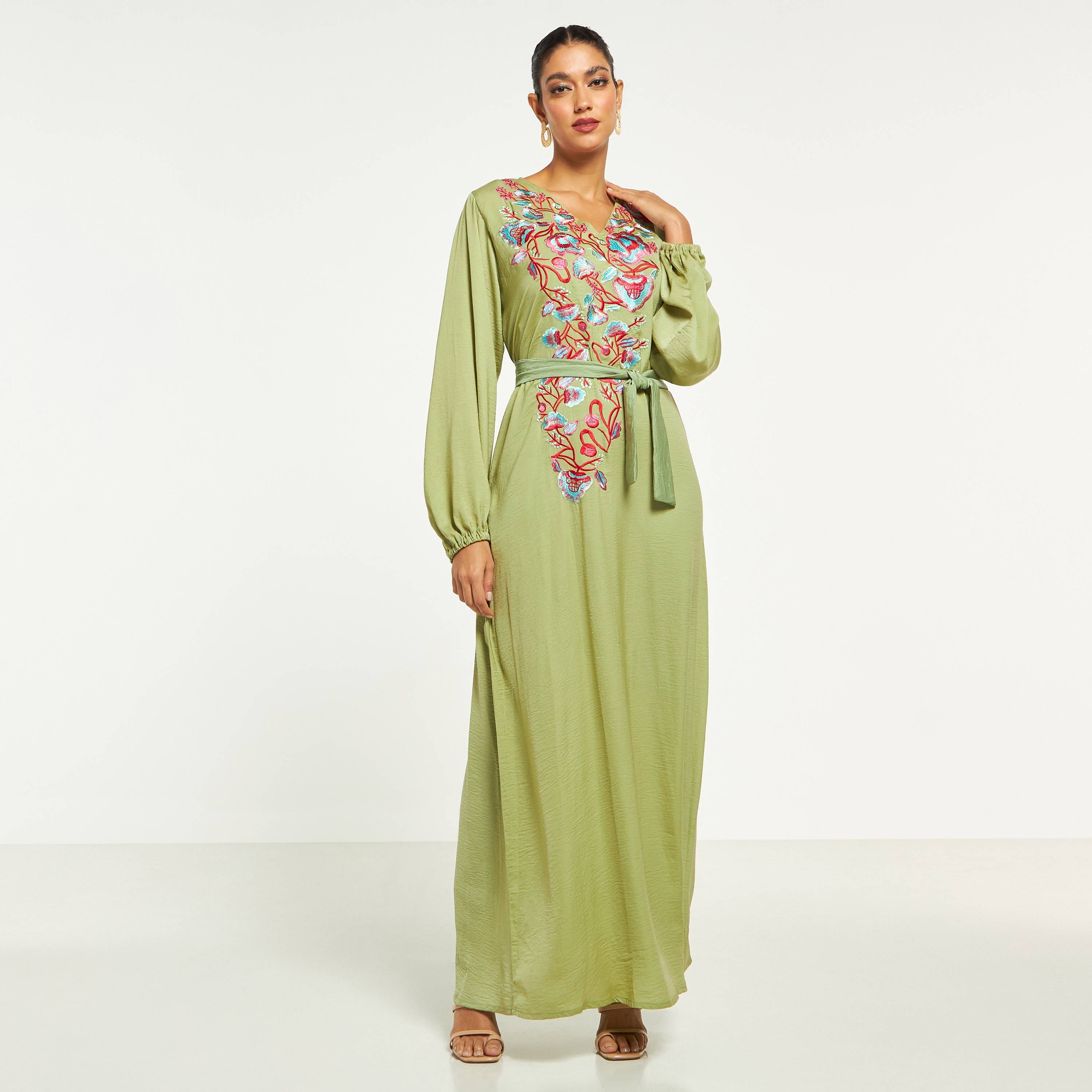 Malikah Floral Embroidered Jalabiya with Tie-Up Belt-women-arabicclothing-jalabiyas-image-1