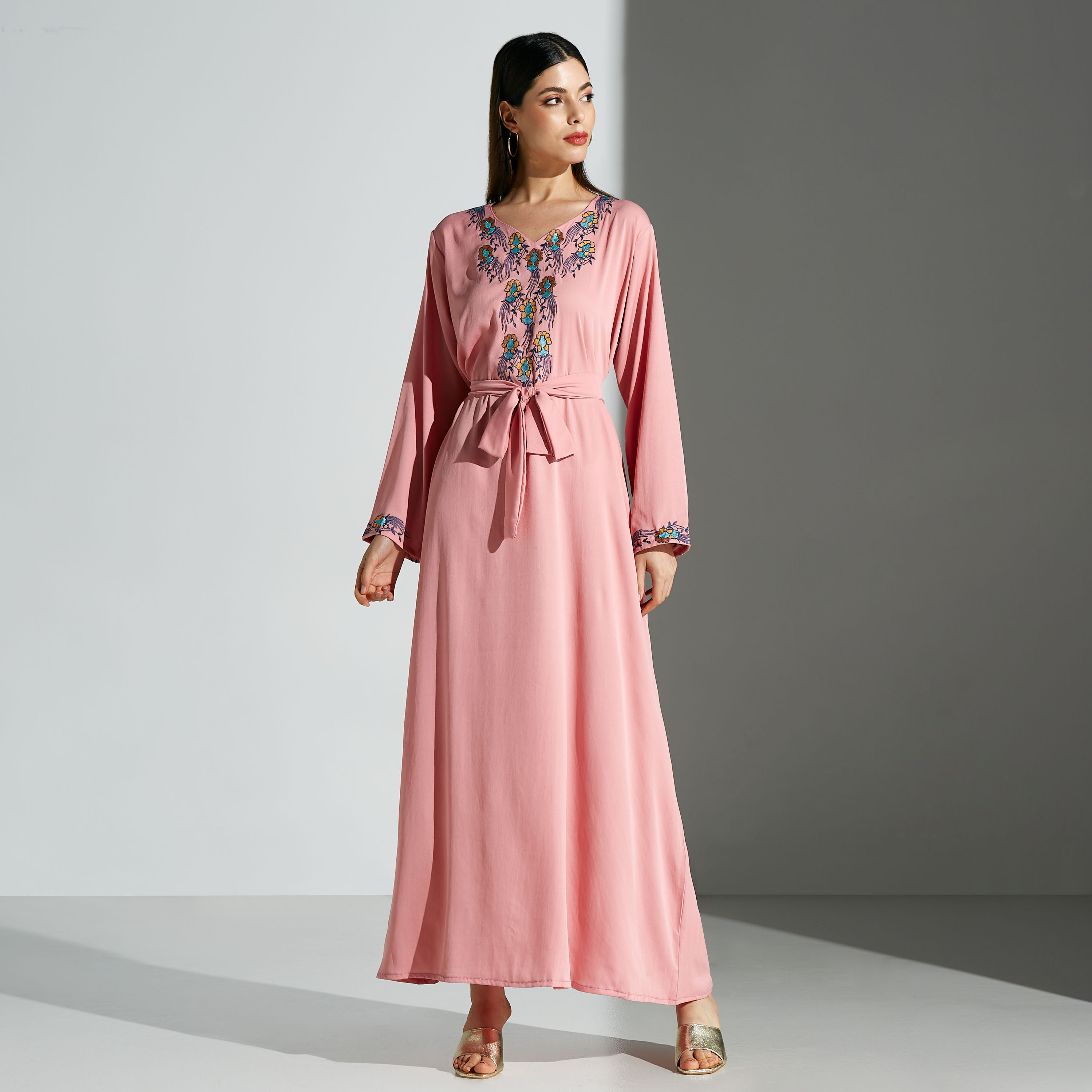 Malikah Embroidered Jalabiya with Belt Tie-Ups -for Mom-women-arabicclothing-jalabiyas-image-1