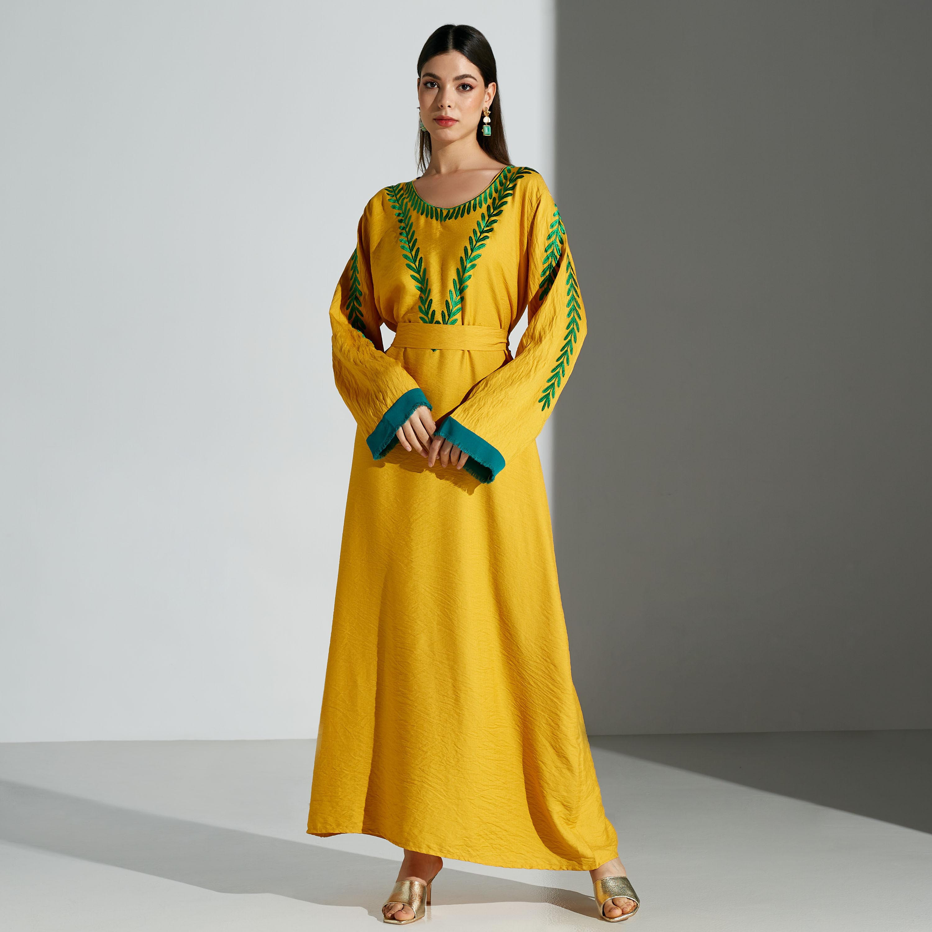 Malikah Embroidered Jalabiya with Belt Tie-Ups -for Mom-women-arabicclothing-jalabiyas-image-4