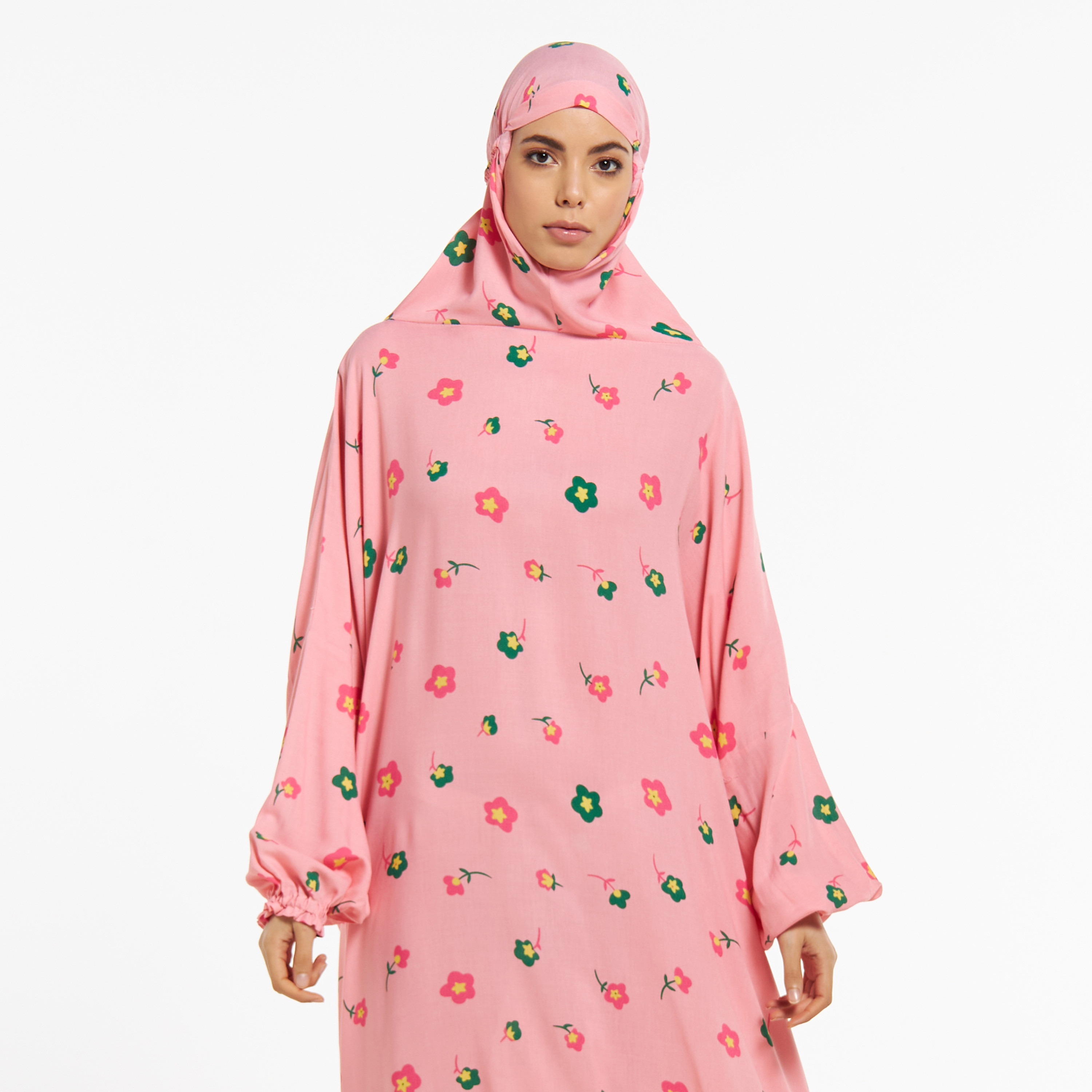Malikah All-Over Floral Print Prayer Dress with Hijab -women-arabicclothing-abayas-image-4