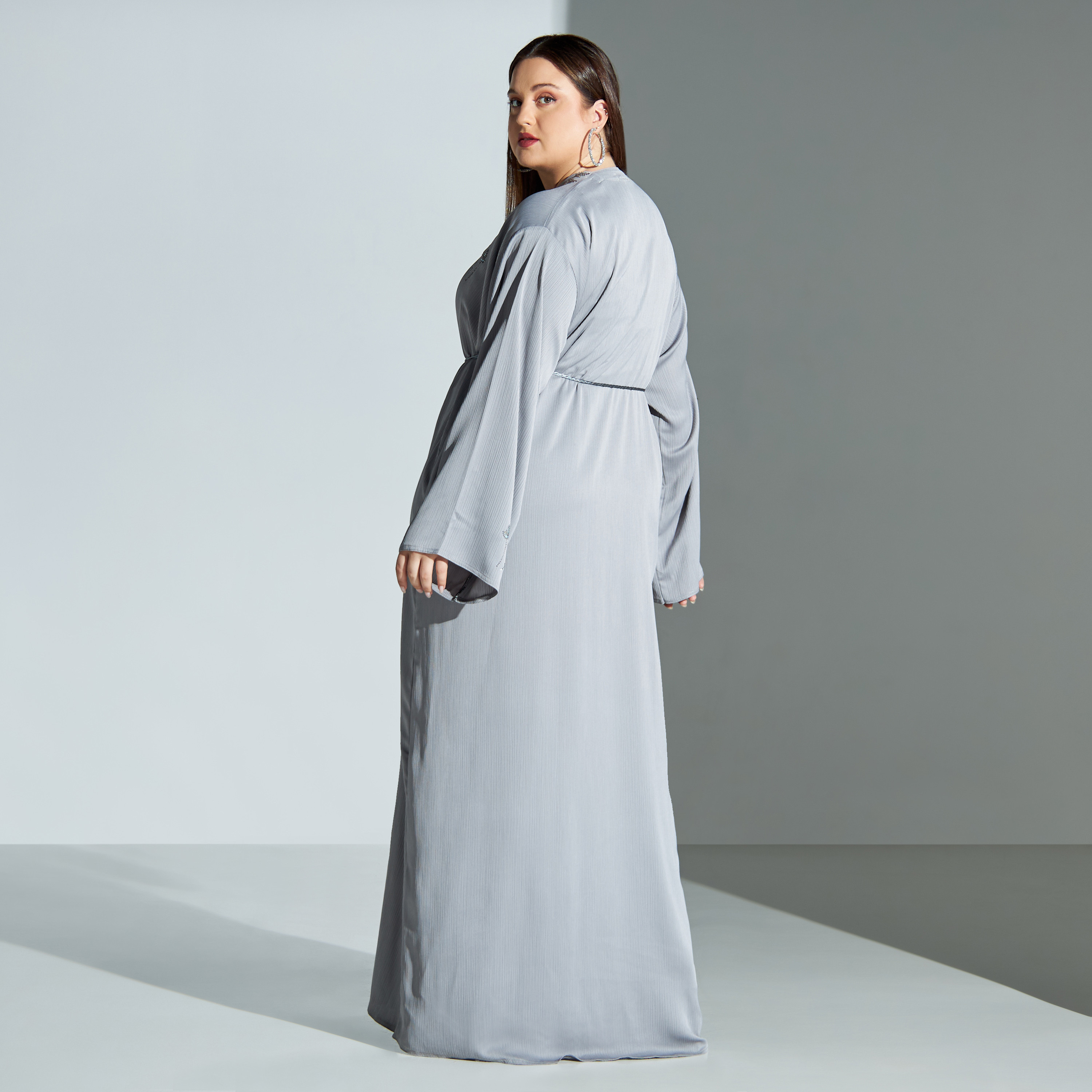 Malikah Plus Size Studded Abaya with Hijab and Tie-Up Belt-women-arabicclothing-abayas-image-5