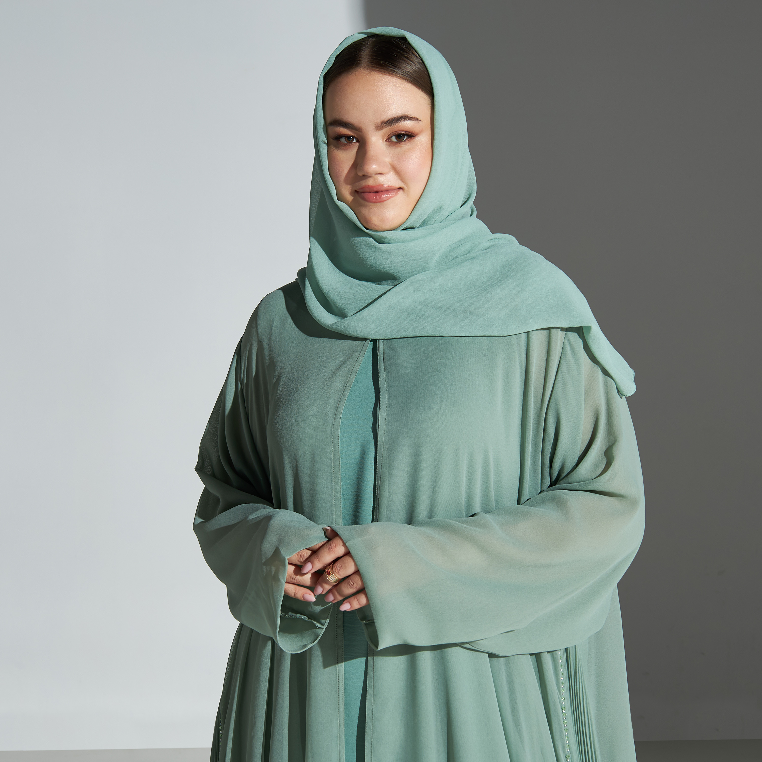 Malikah Plus Size Panelled Abaya with Hijab-women-arabicclothing-abayas-image-2