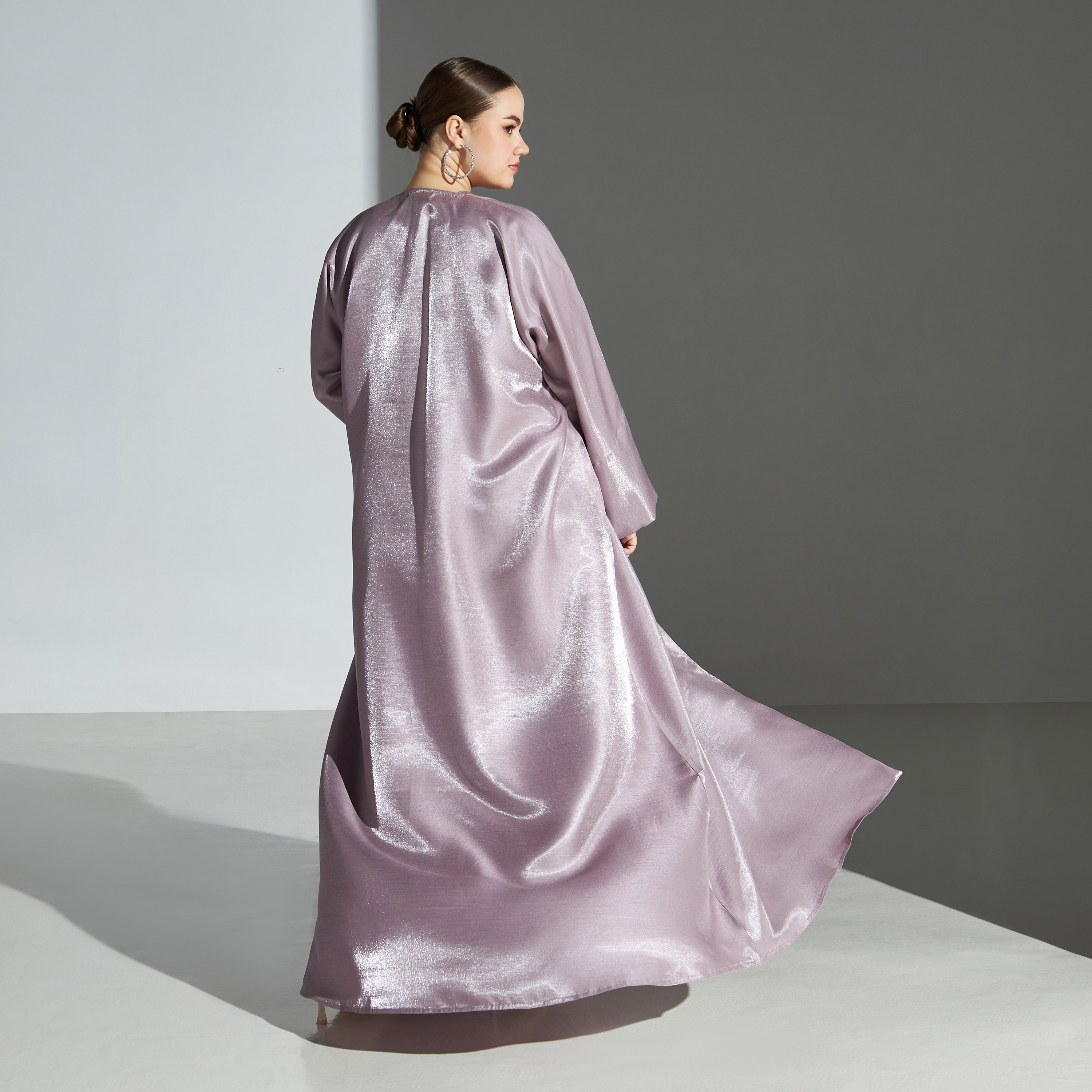 Malikah Plus Size Button Accent Open Front Abaya with Hijab-women-arabicclothing-abayas-image-5