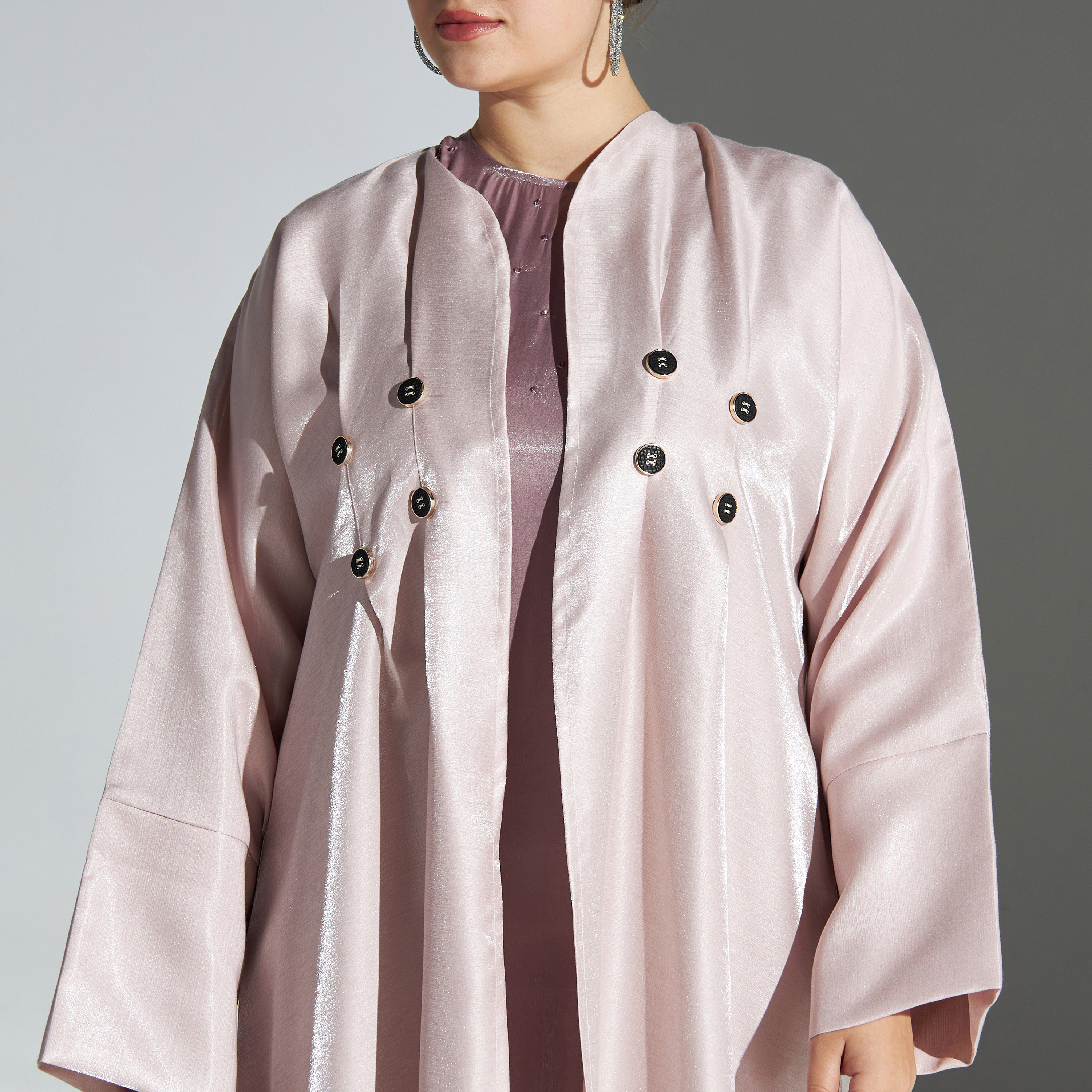 Malikah Plus Size Button Accent Open Front Abaya with Hijab-women-arabicclothing-abayas-image-3