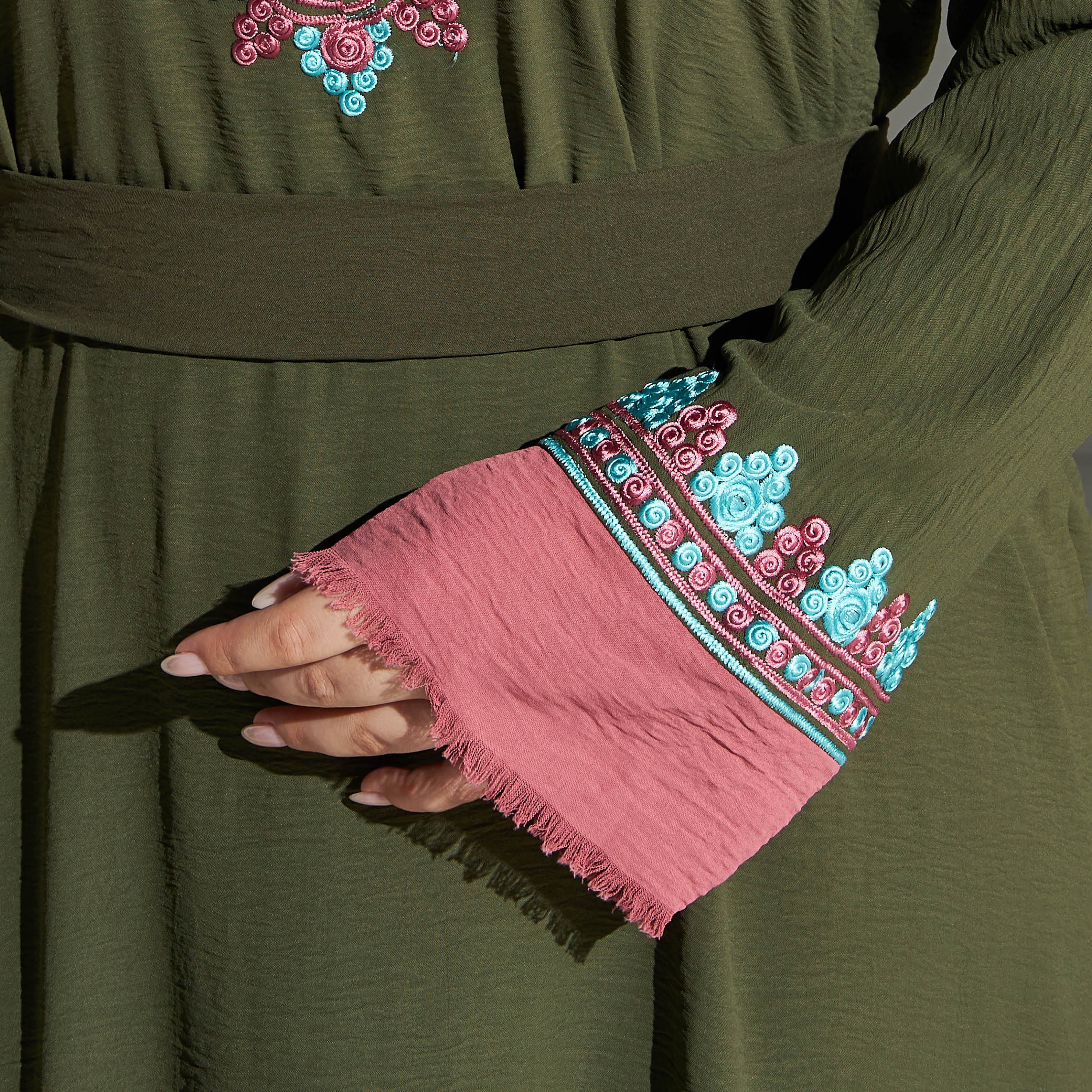Malikah Plus Size Embroidered Jalabiya with Tie-Up Belt-women-arabicclothing-jalabiyas-image-3
