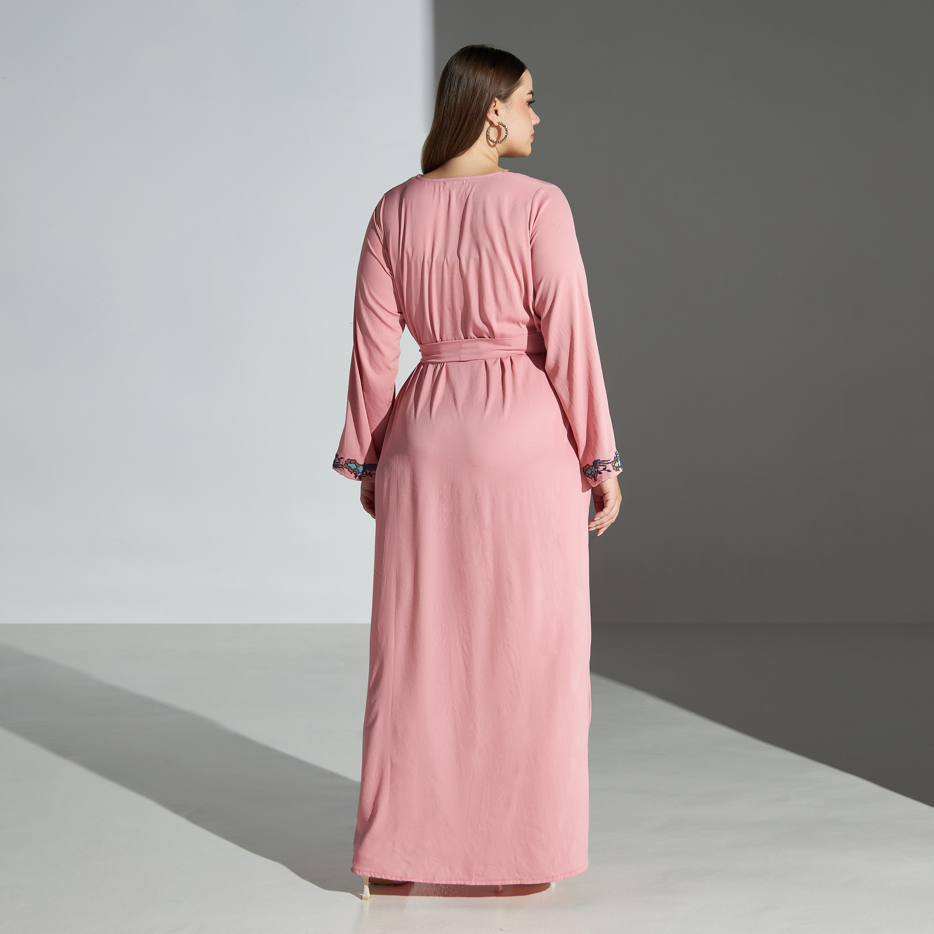 Malikah Plus Size Embroidered Abaya with Tie-Up Belt-women-arabicclothing-abayas-image-5