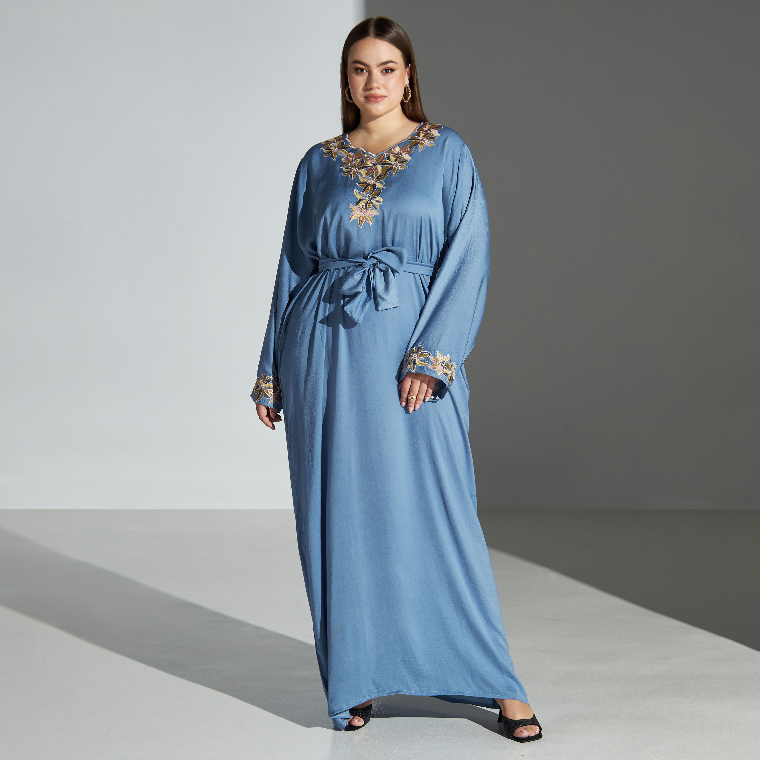 Malikah Floral Embroidered Plus Size Jalabiya with Tie-Up Belt - for Mom-women-arabicclothing-jalabiyas-image-1