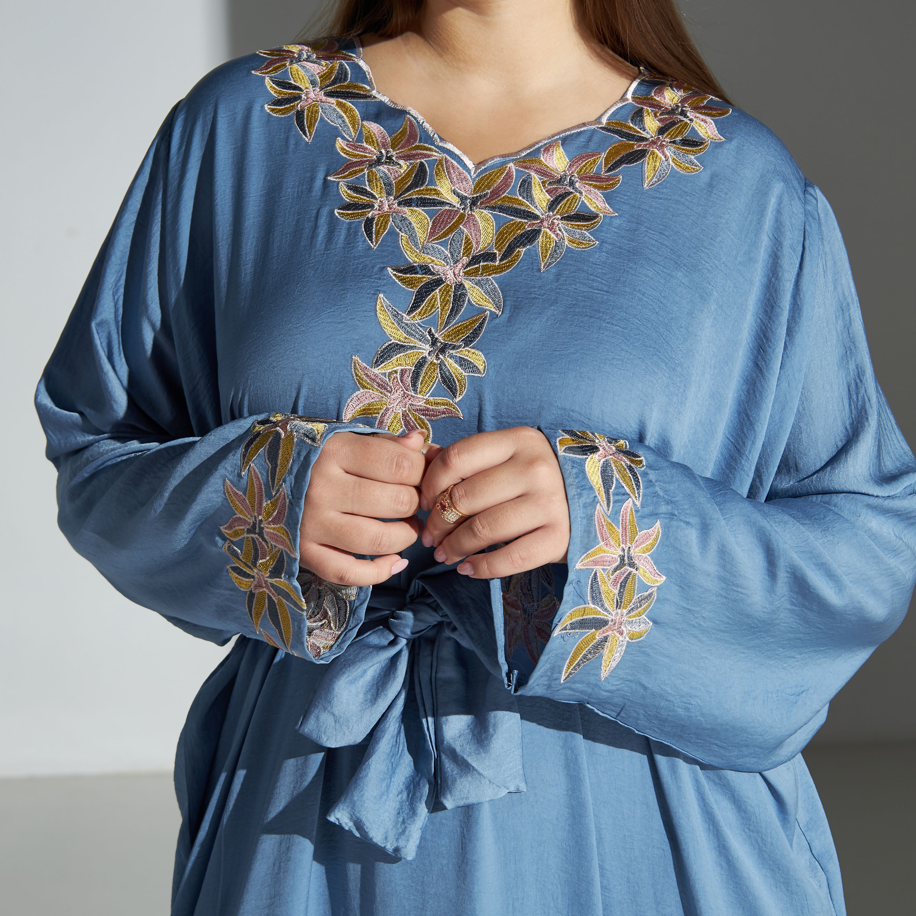Malikah Floral Embroidered Plus Size Jalabiya with Tie-Up Belt - for Mom-women-arabicclothing-jalabiyas-image-3