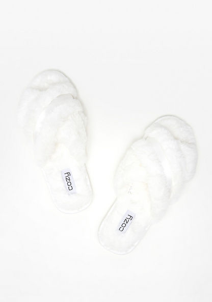 Cozy Crossover Strap Faux Fur Bedroom Slippers with Satin Trim-Women%27s Bedroom Slippers-image-1