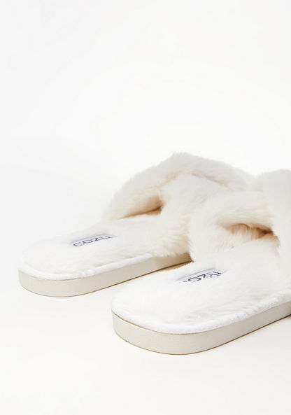 Cozy Crossover Strap Faux Fur Bedroom Slippers with Satin Trim-Women%27s Bedroom Slippers-image-2