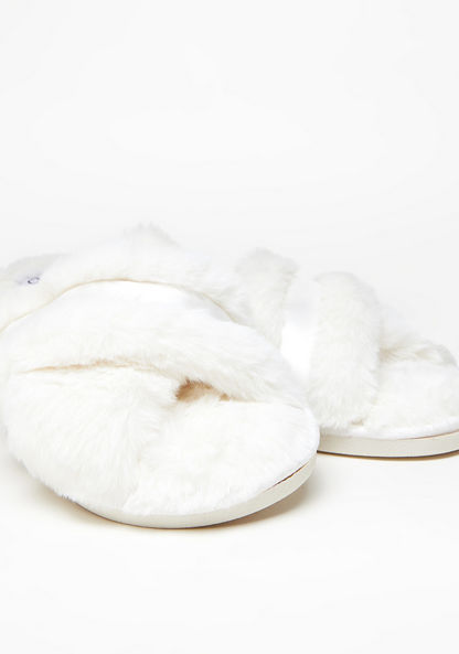 Cozy Crossover Strap Faux Fur Bedroom Slippers with Satin Trim-Women%27s Bedroom Slippers-image-3