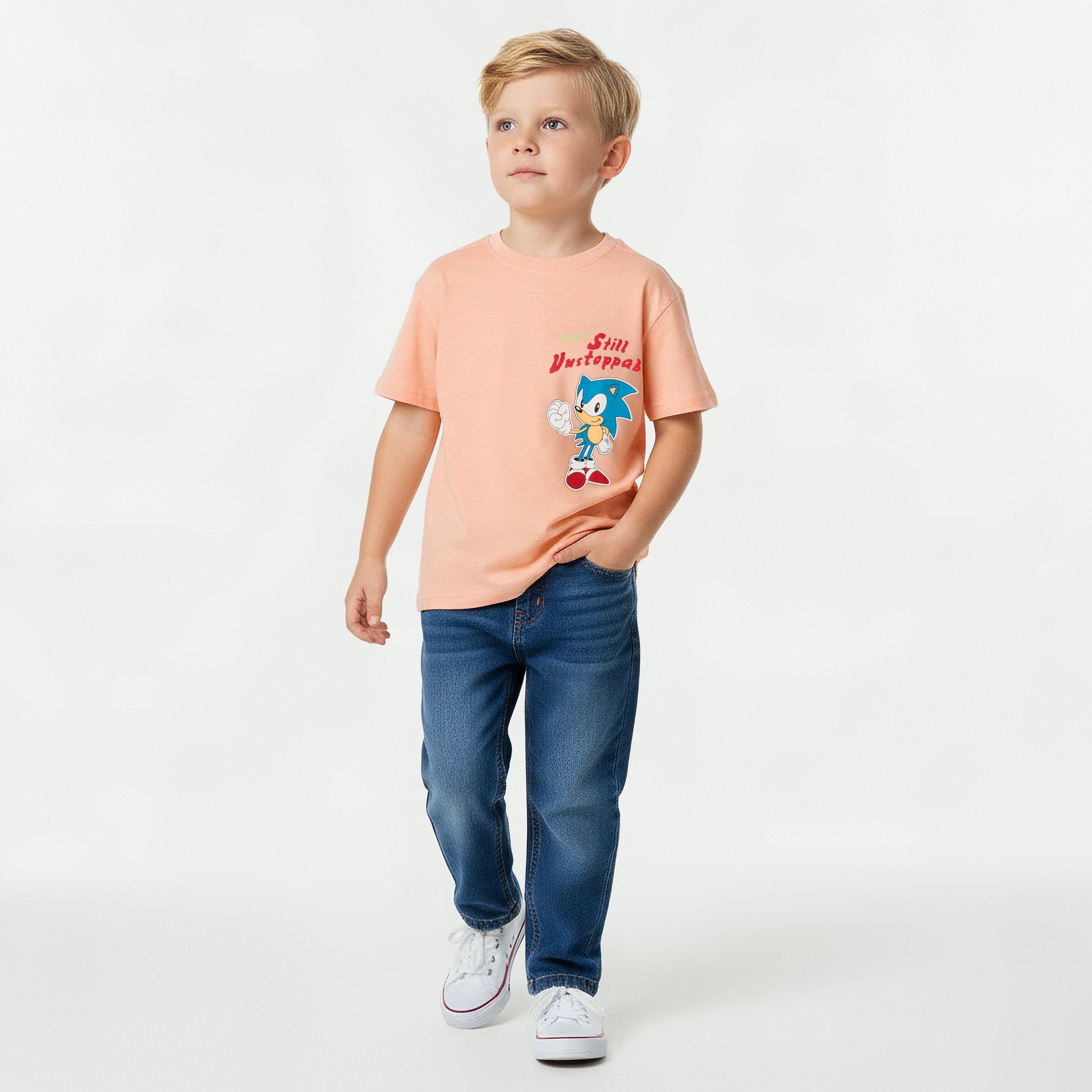 Crew Neck Short Sleeve T-shirt with Sonic Print-boys-clothing-tshirtsandpolos-image-2