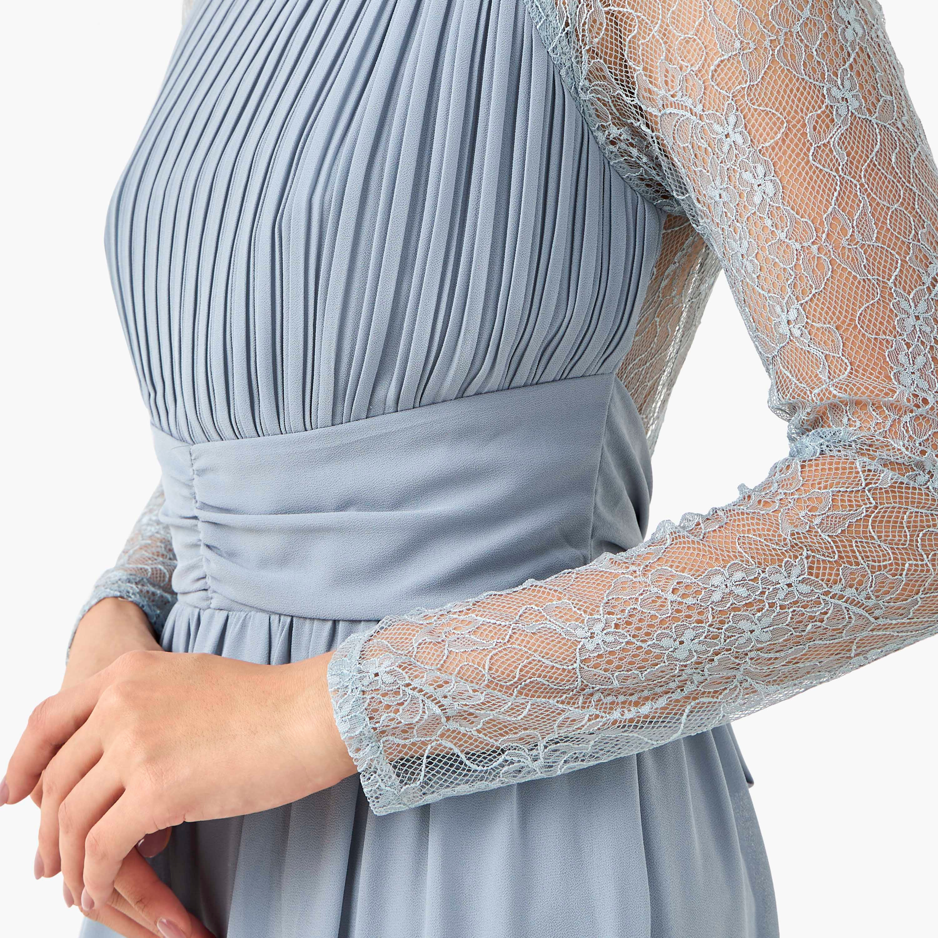 TFNC Pleated Maxi Polyester Dress with Tie-Ups-women-clothing-dresses-image-6