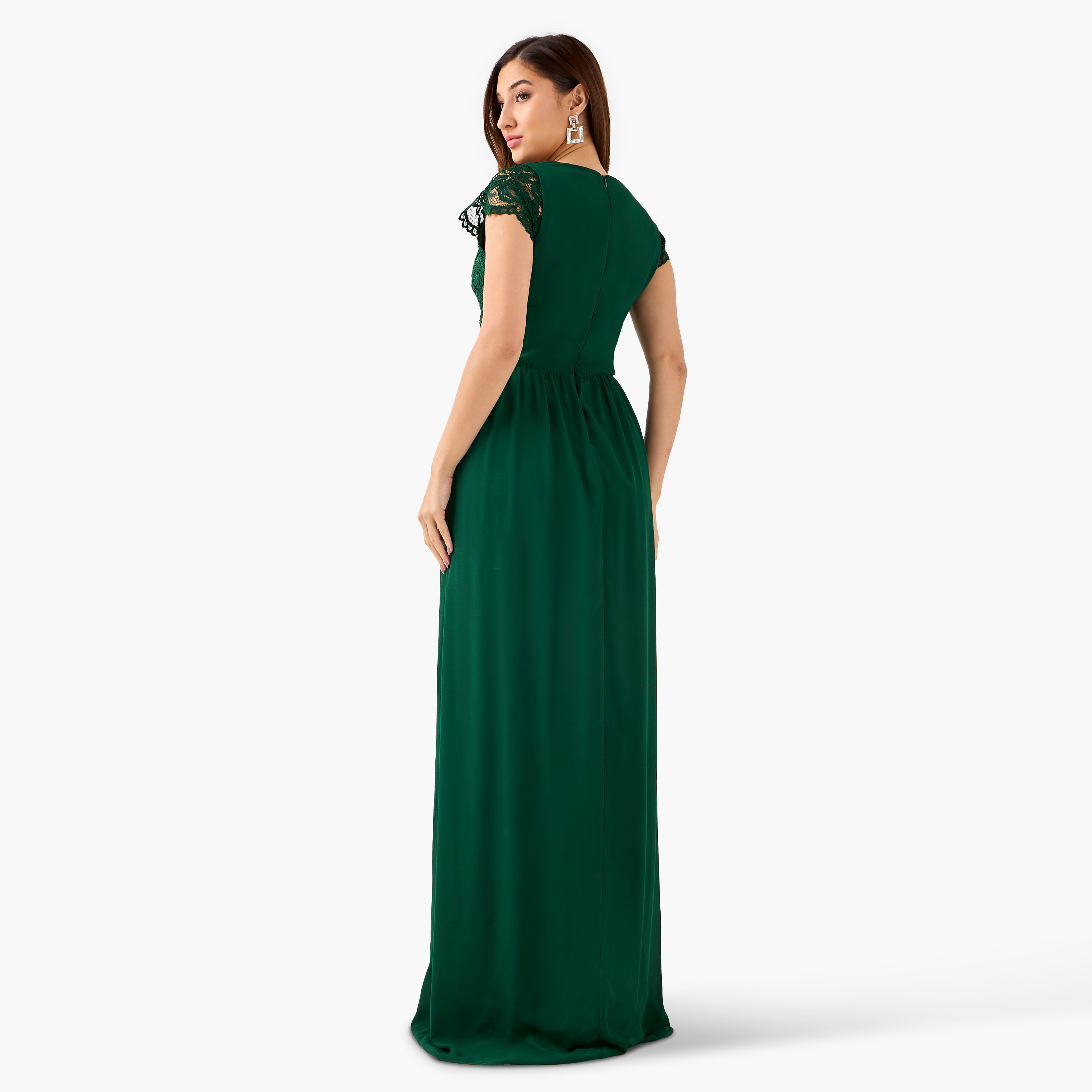 TFNC Pleated Maxi Polyester Dress with V-neck-women-clothing-dresses-image-3