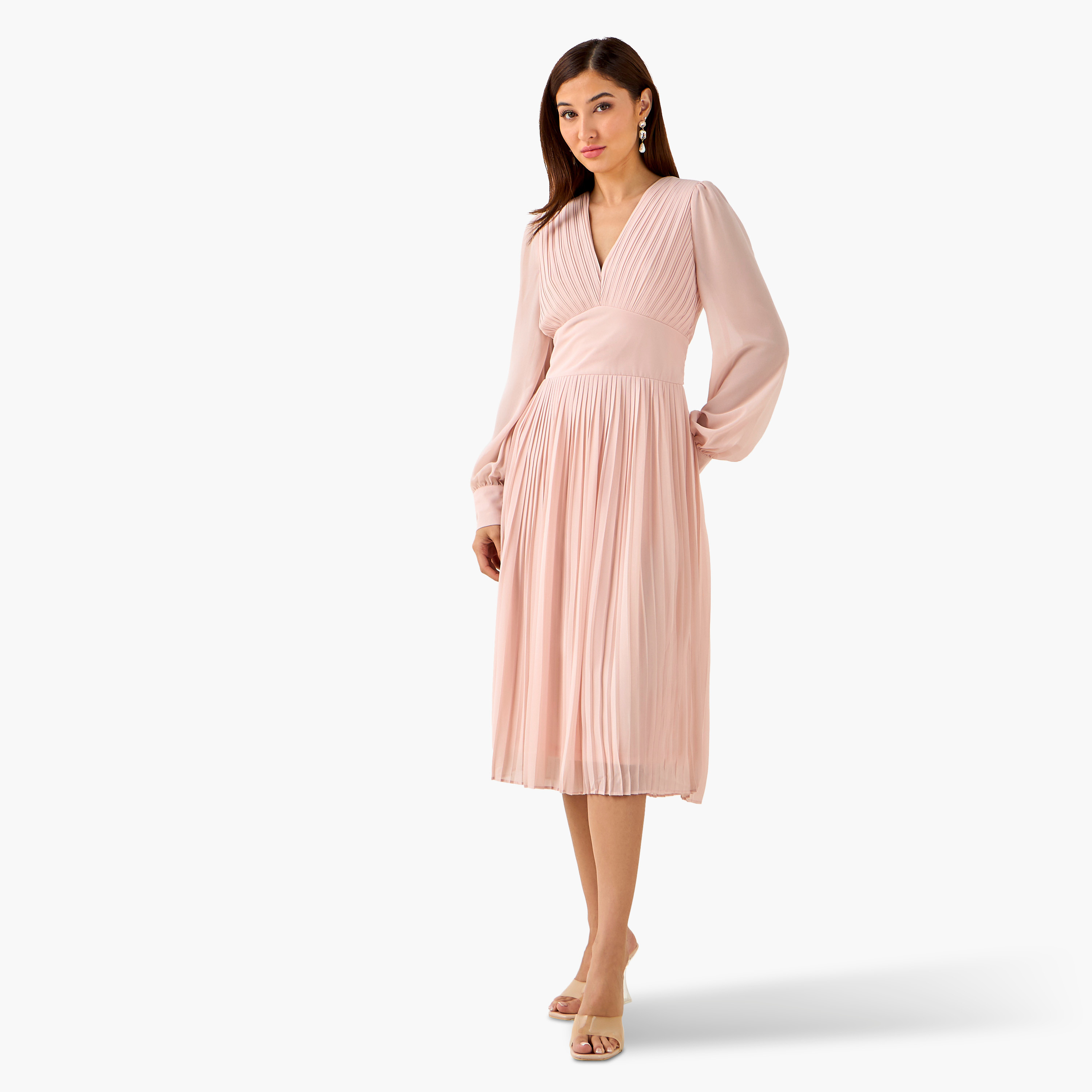 فستان ميدي بوليستر بكسرات وحزام ربط من تي إف إن سي-women-clothing-dresses-image-2