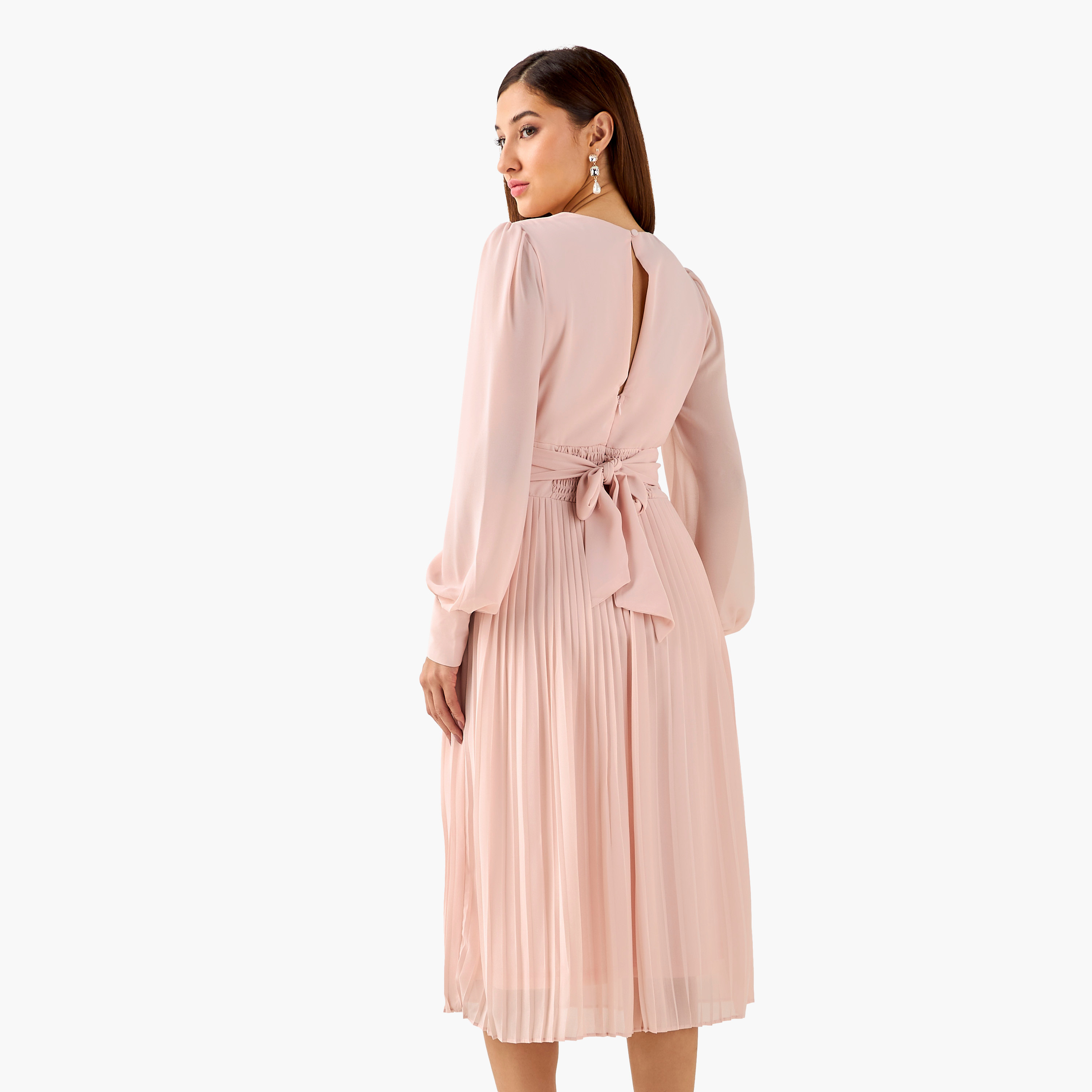 فستان ميدي بوليستر بكسرات وحزام ربط من تي إف إن سي-women-clothing-dresses-image-3