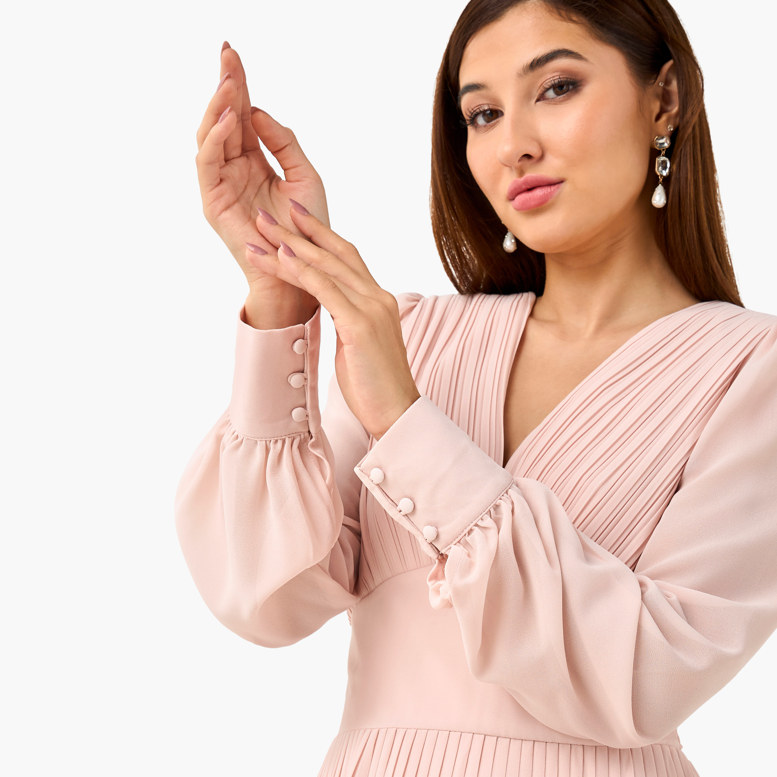 فستان ميدي بوليستر بكسرات وحزام ربط من تي إف إن سي-women-clothing-dresses-image-4