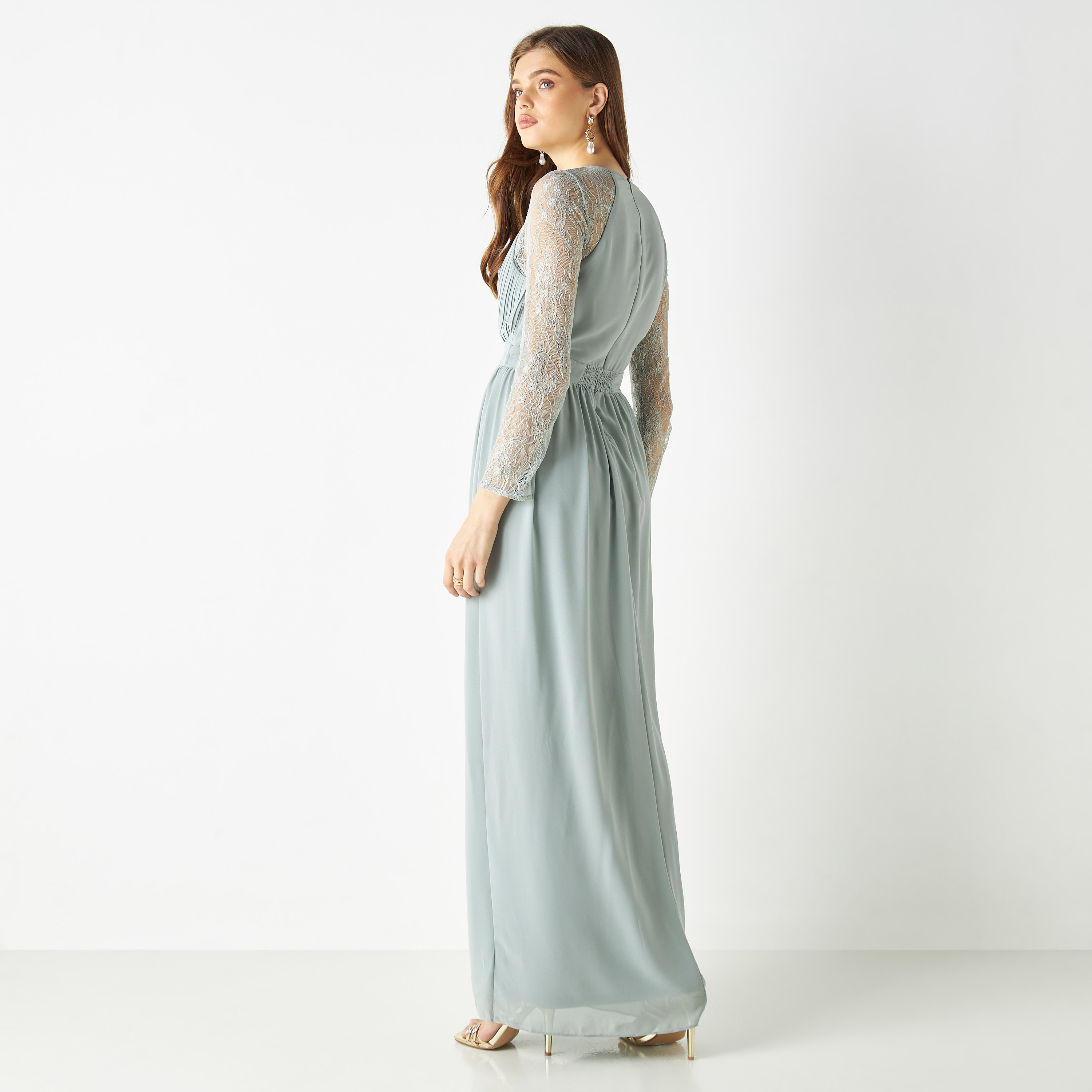  فستان ماكسي بفتحة مطوية مع دانتيل برقبة دائرية من تي اف ان سي-women-clothing-dresses-image-3