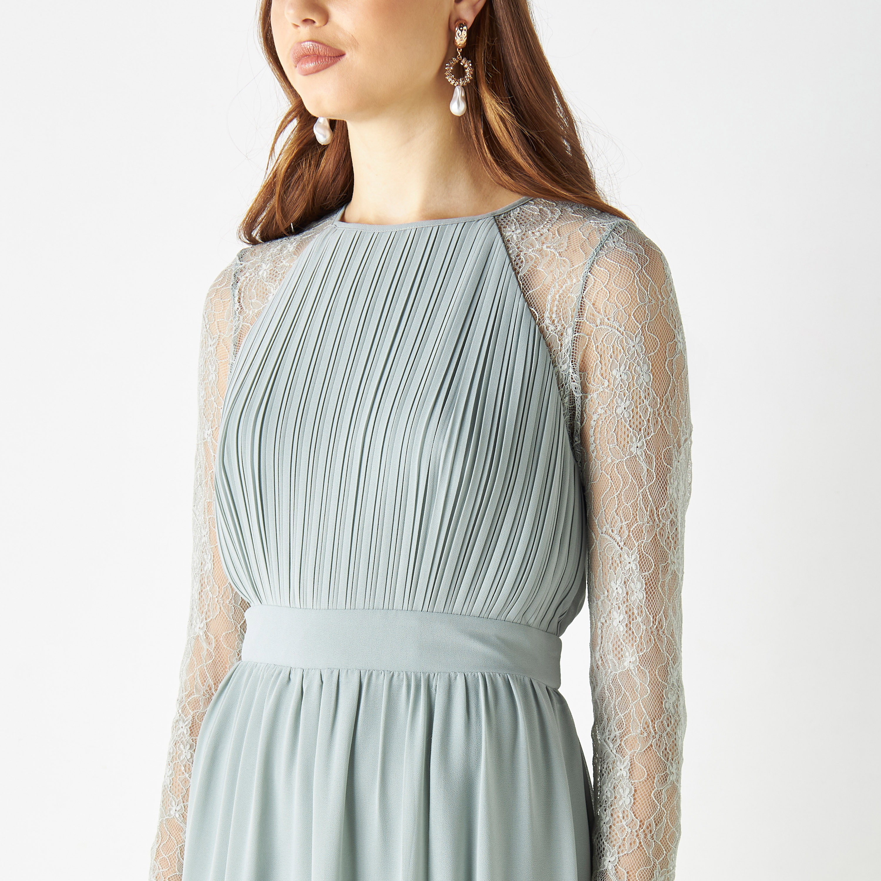  فستان ماكسي بفتحة مطوية مع دانتيل برقبة دائرية من تي اف ان سي-women-clothing-dresses-image-4