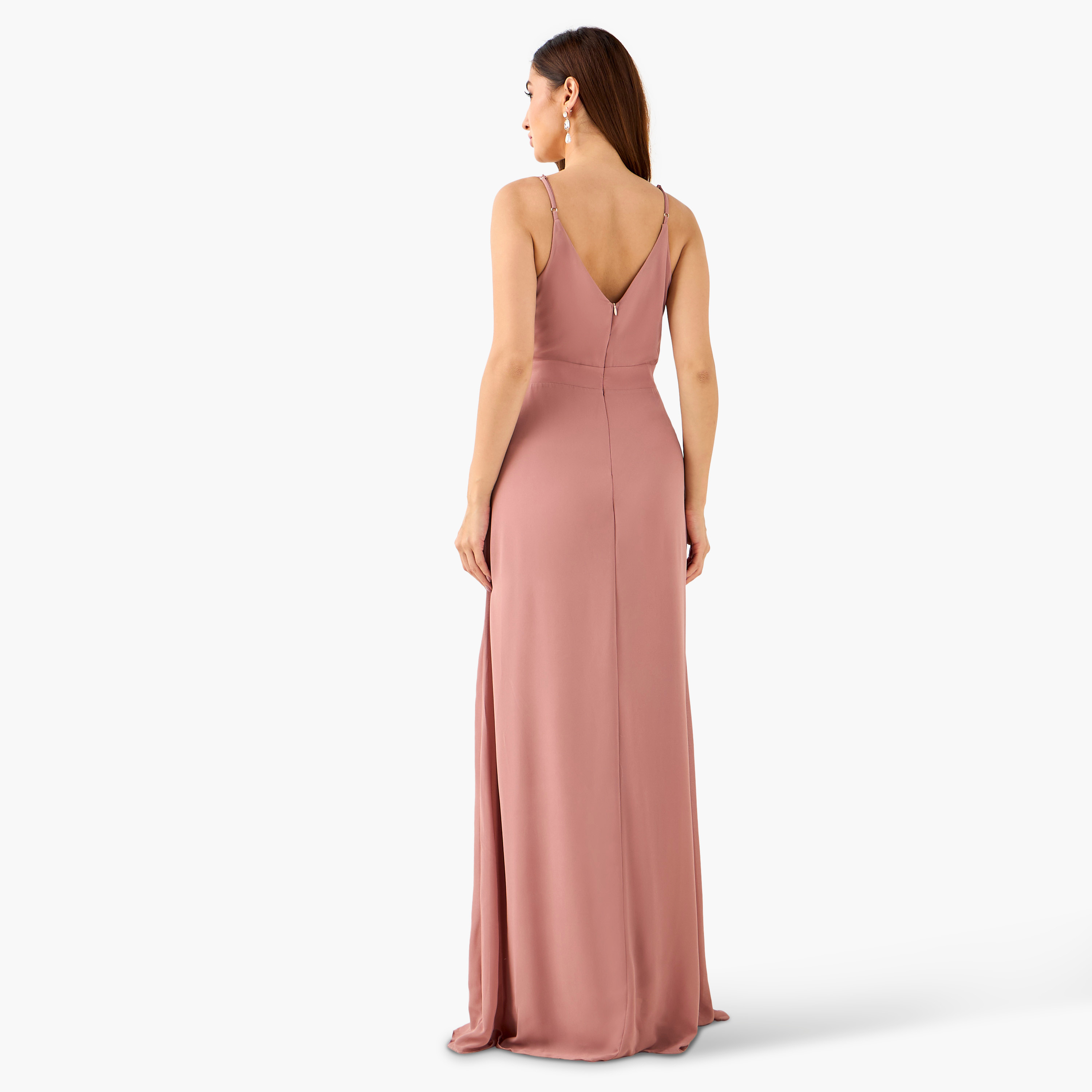 فستان بوليستر ماكسي بياقة V وكسرات من تي إف إن سي-women-clothing-dresses-image-3