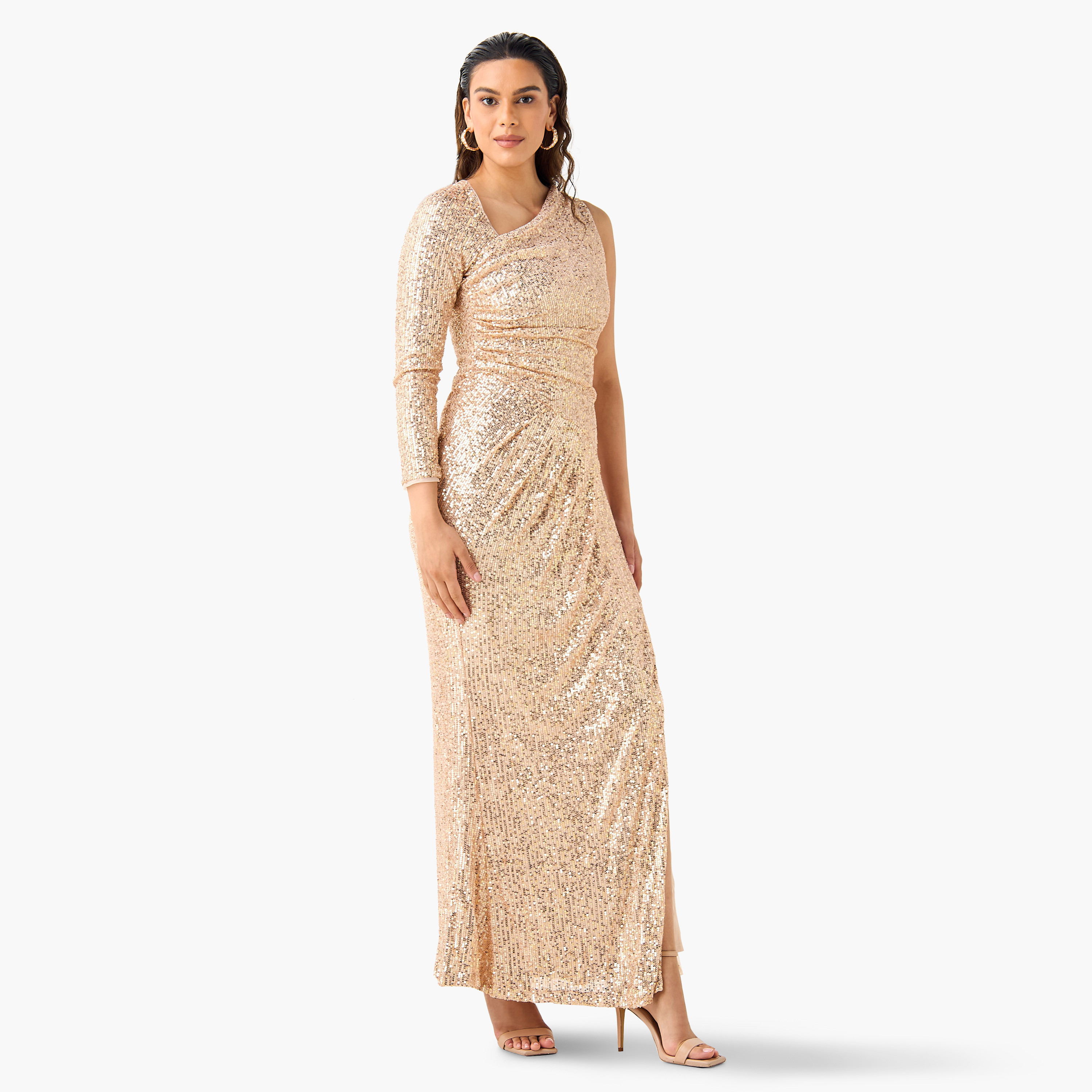فستان بياقة غير متماثلة مزين مع فتحة من تي إف إت سي-women-clothing-dresses-image-2