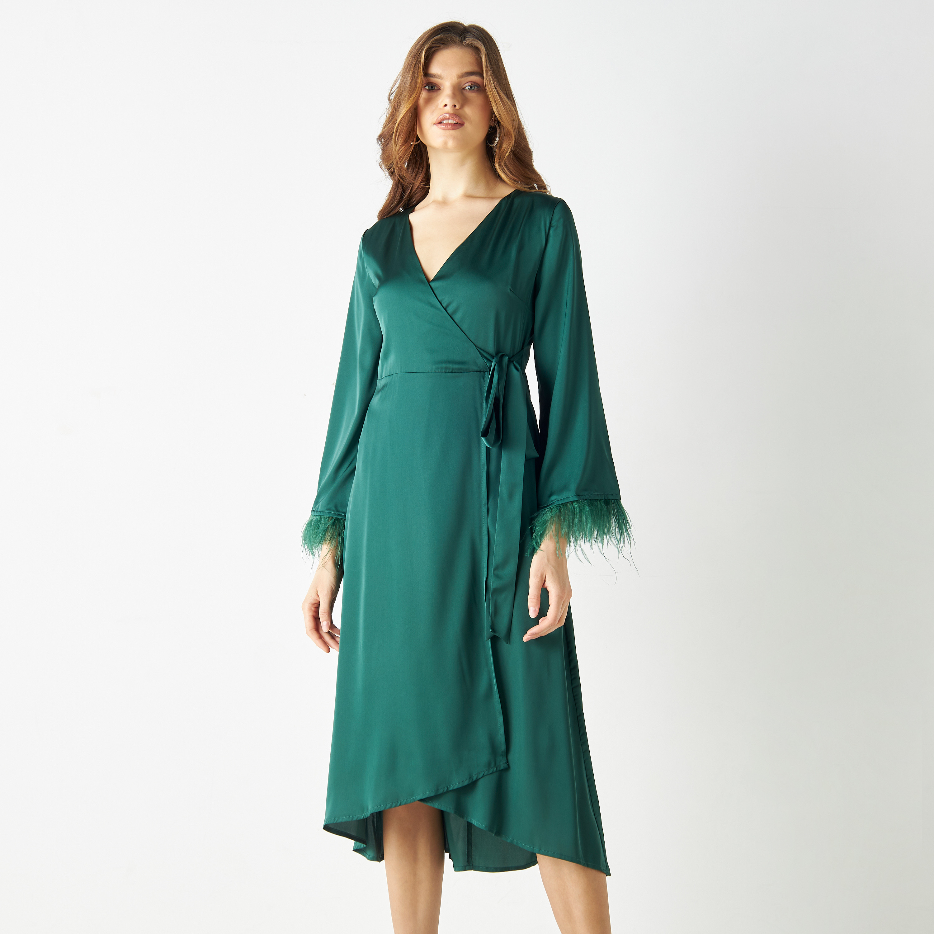 فستان ملفوف بياقة V بأكمام طويلة وأربطة من تي إف إن سي-women-clothing-dresses-image-1