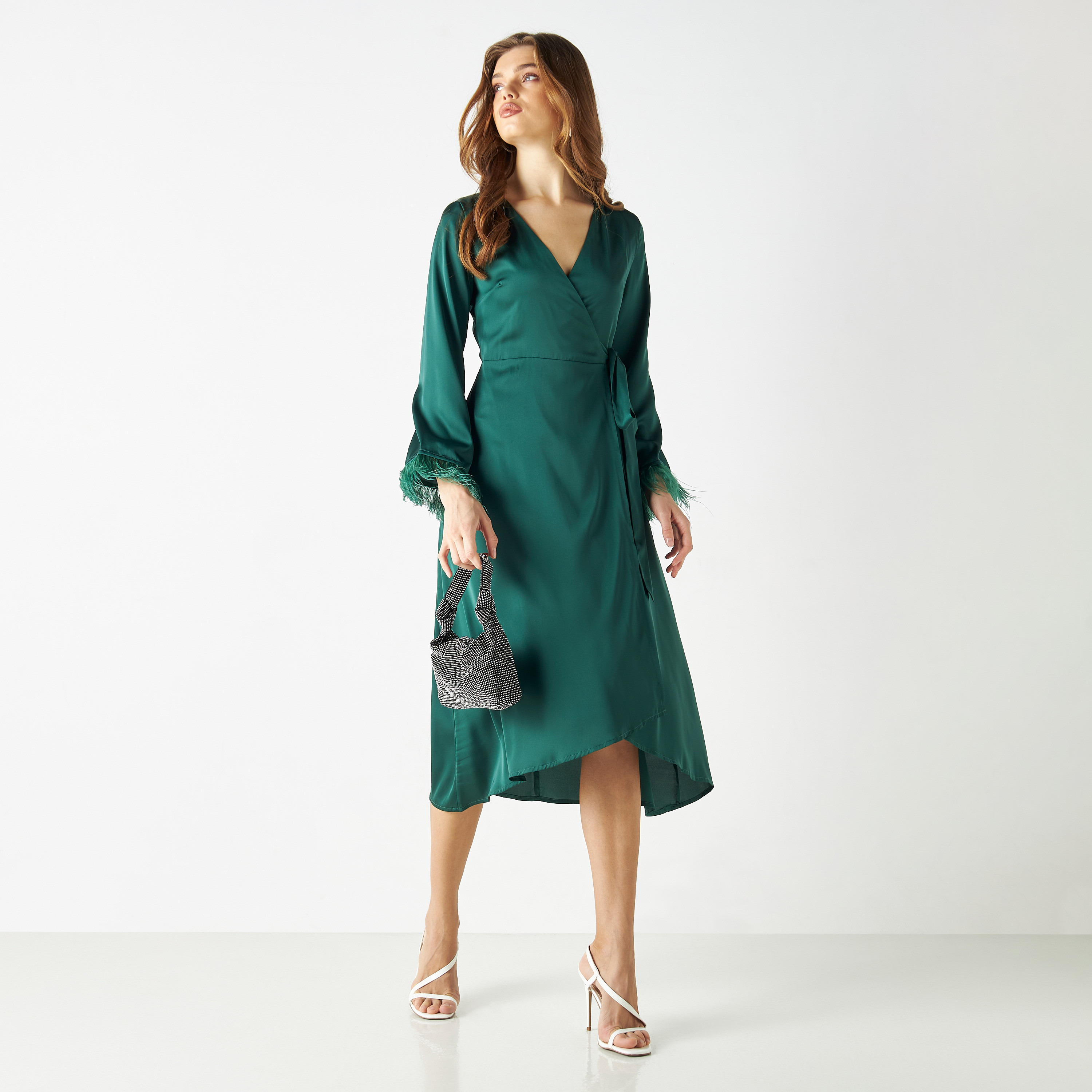 TFNC Solid Wrap Dress with V-neck and Tie-Ups-women-clothing-dresses-image-2