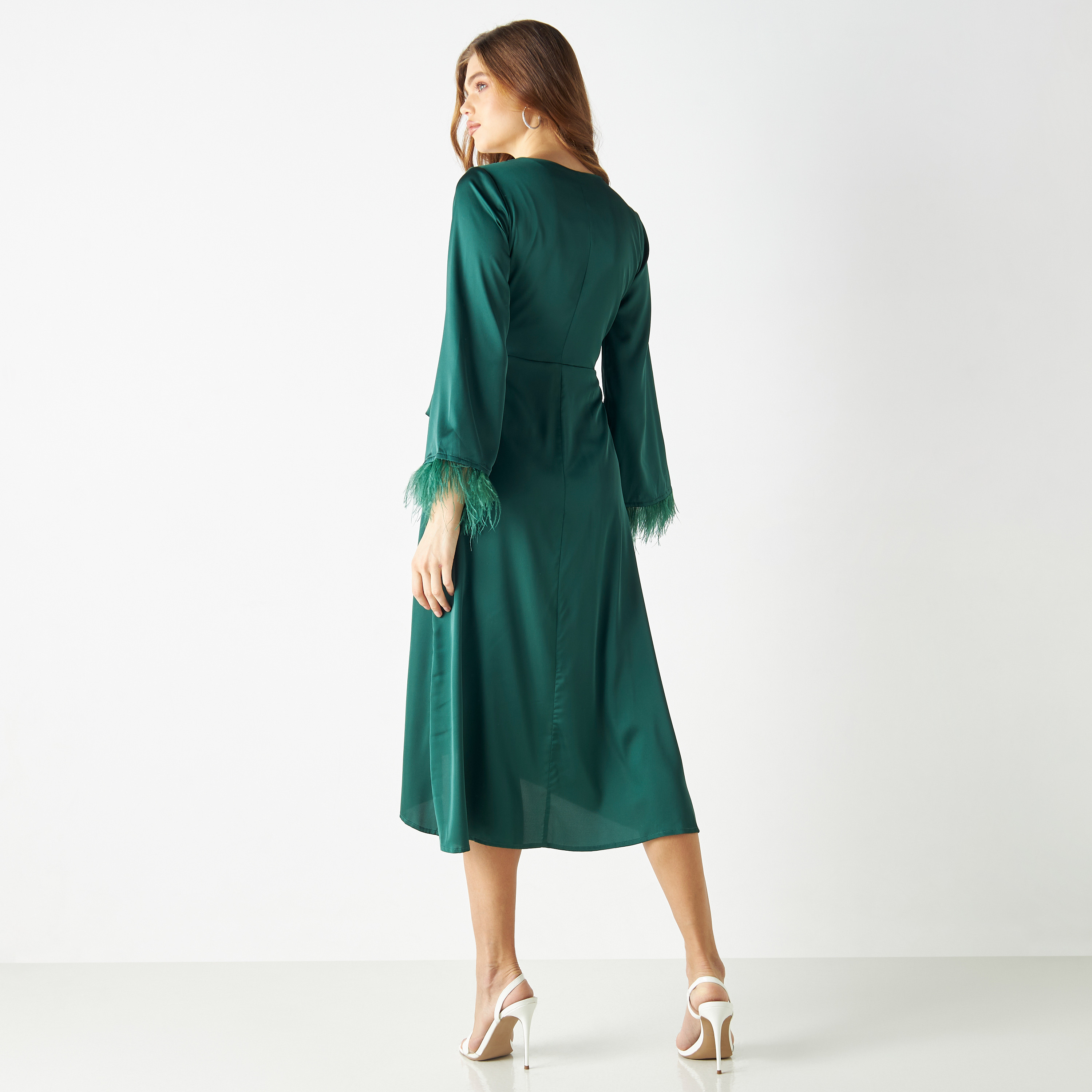 TFNC Solid Wrap Dress with V-neck and Tie-Ups-women-clothing-dresses-image-3