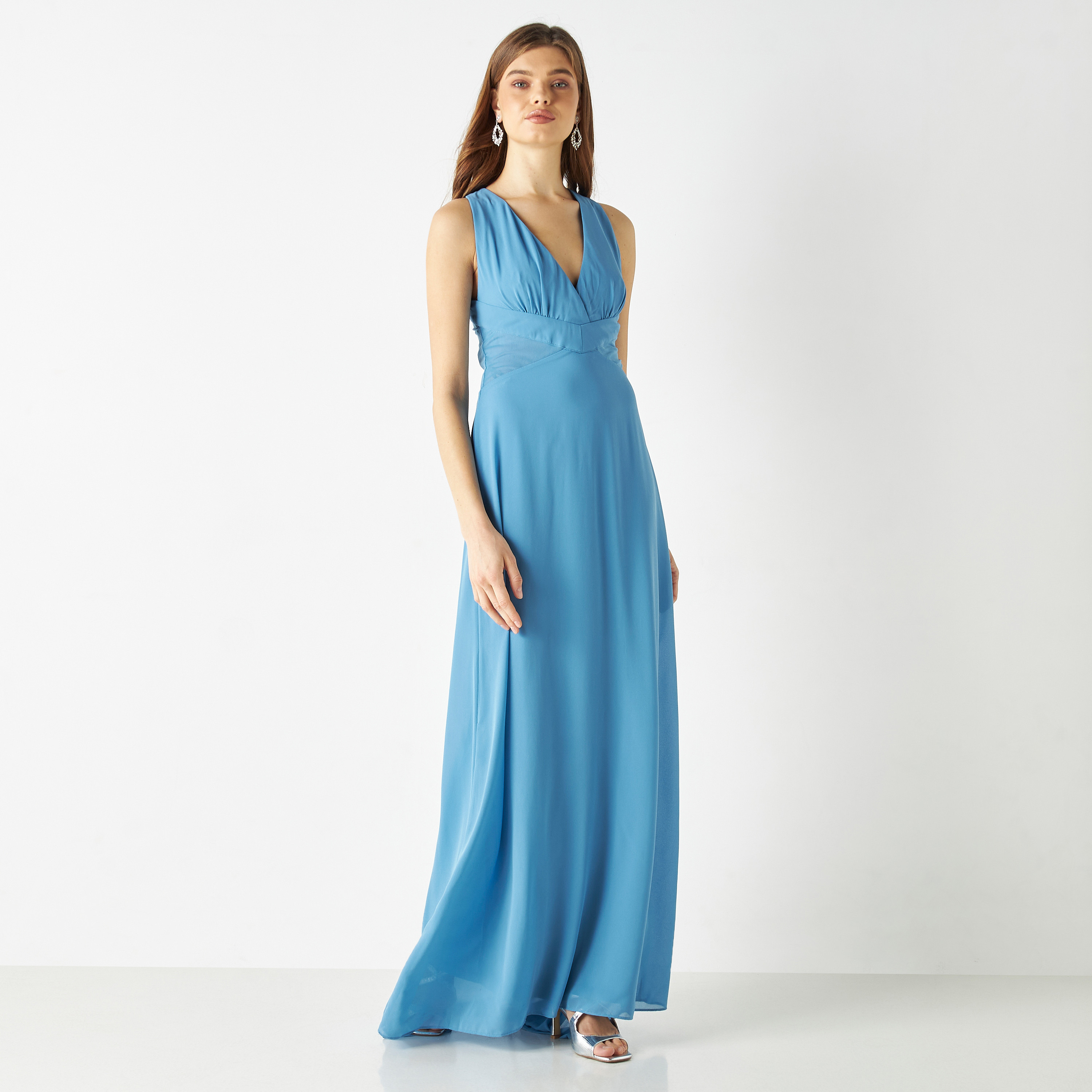  فستان ماكسي برقبة بلانج سادة من تي اف ان سي-women-clothing-dresses-image-1
